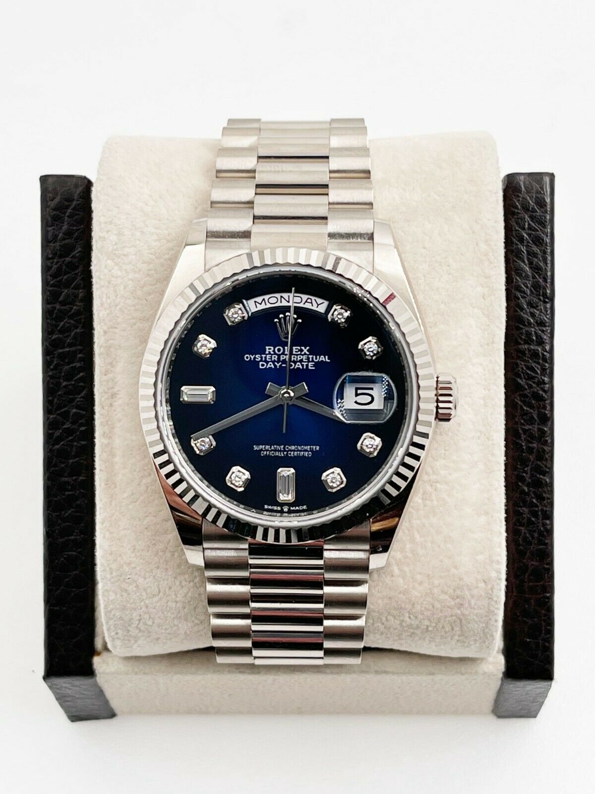 Rolex President Day Date 128239 Blue Ombre Diamond 18K White Gold