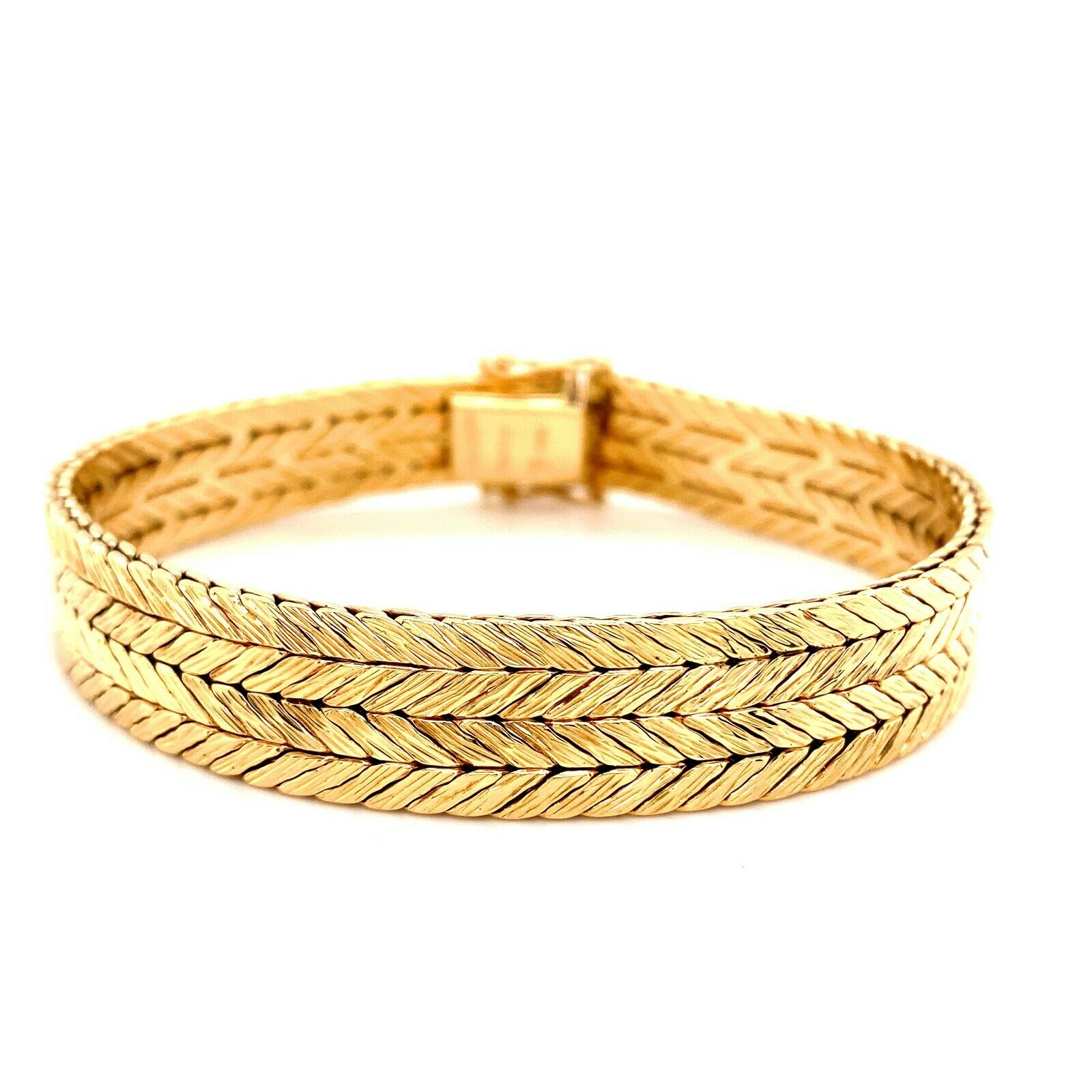 Tiffany  Co West Germany Double Row Herringbone Woven Bracelet 18kt Yellow Gold