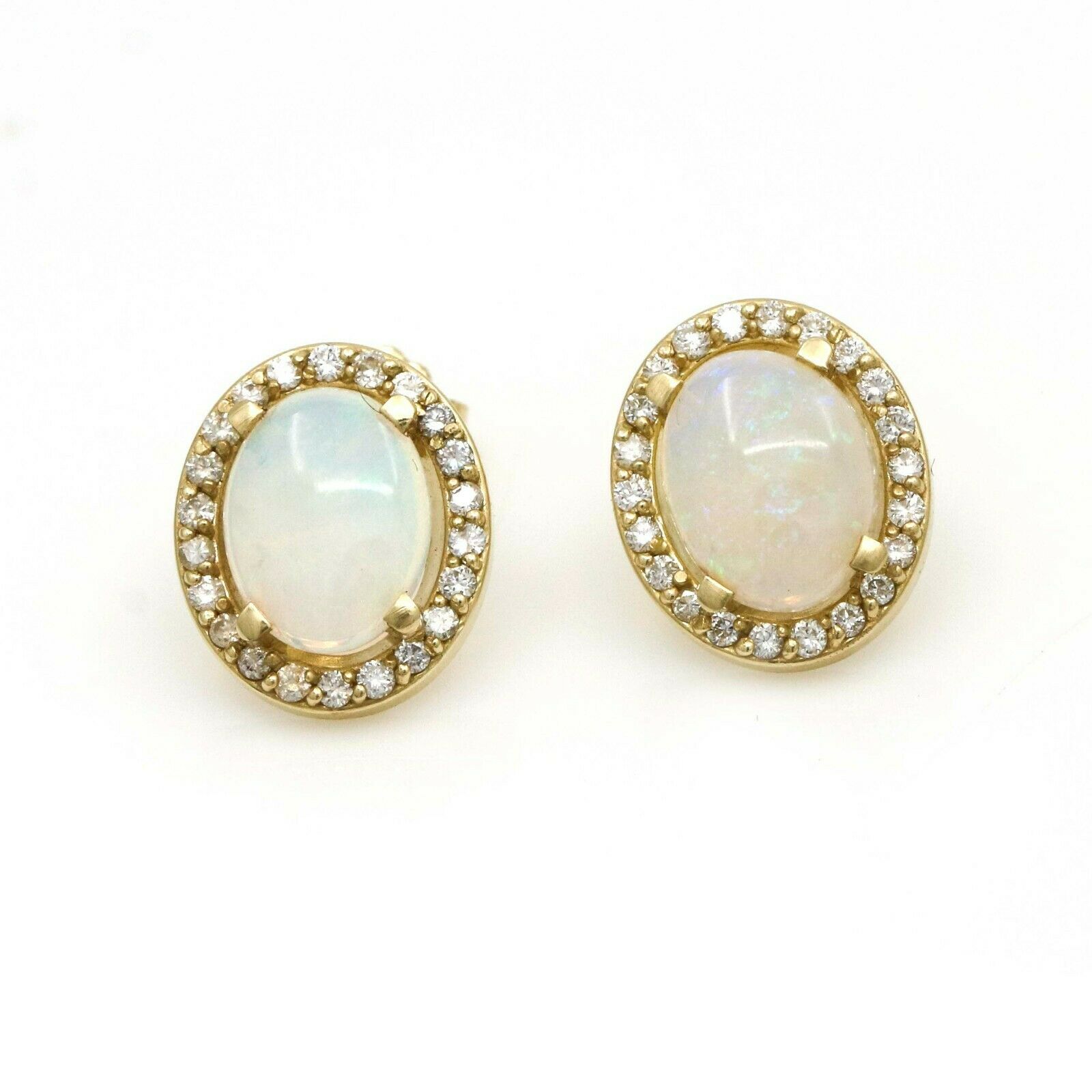 Jennifer Rivera Opal and Diamond Oval Sud Earrings in 14k Yellow Gold