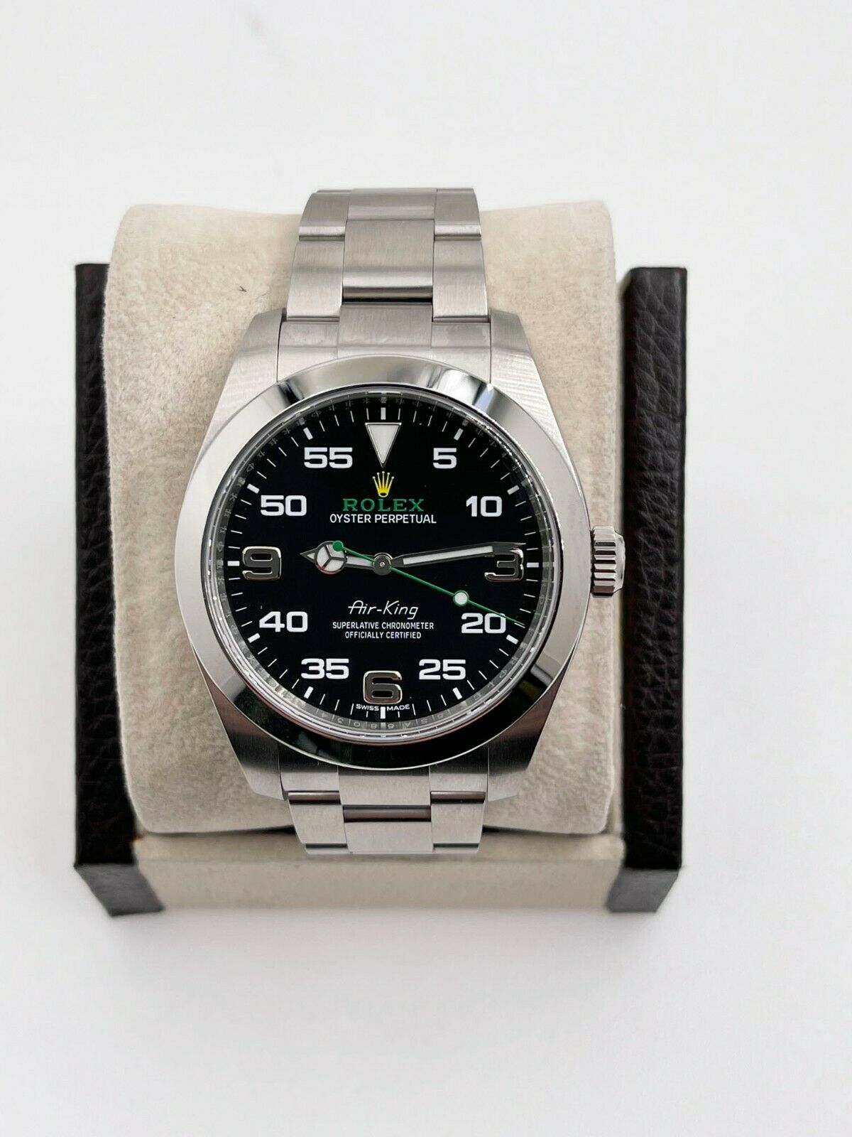 Rolex Air King 116900 Black Dial Green Seconds Stainless Steel