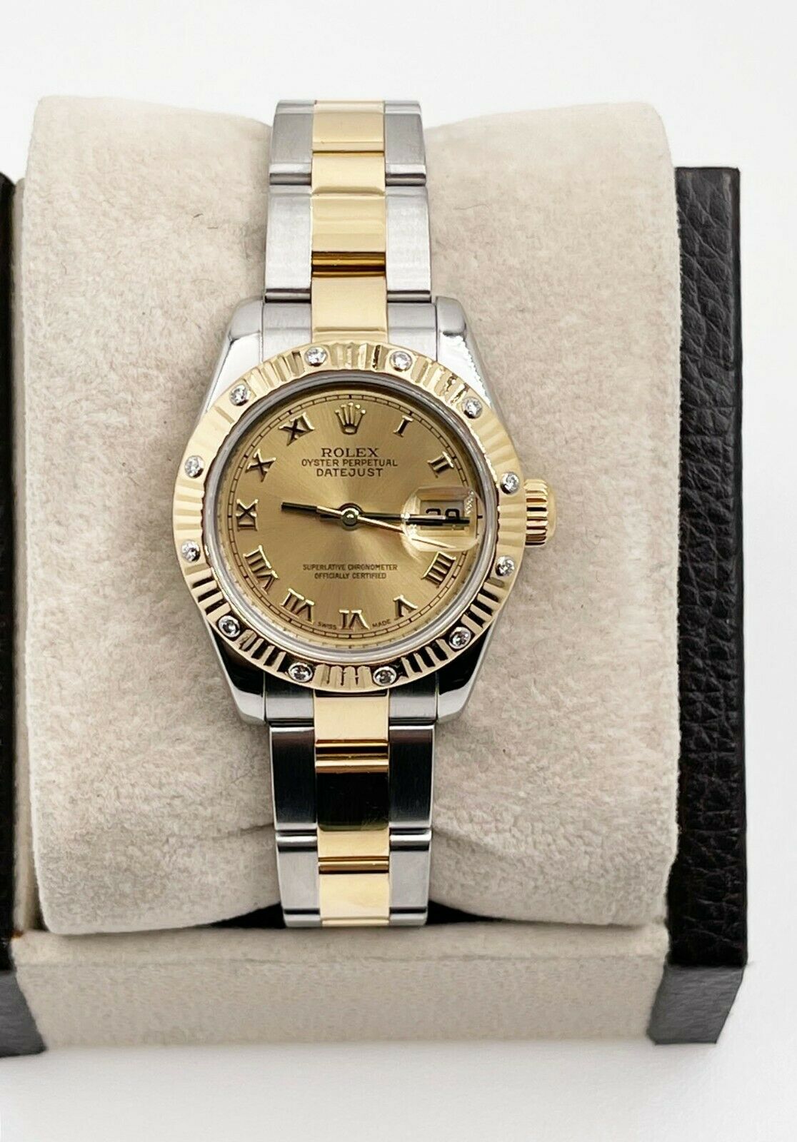 Rolex Ladies Datejust 179313 Diamond Bezel 18K Yellow Gold Steel