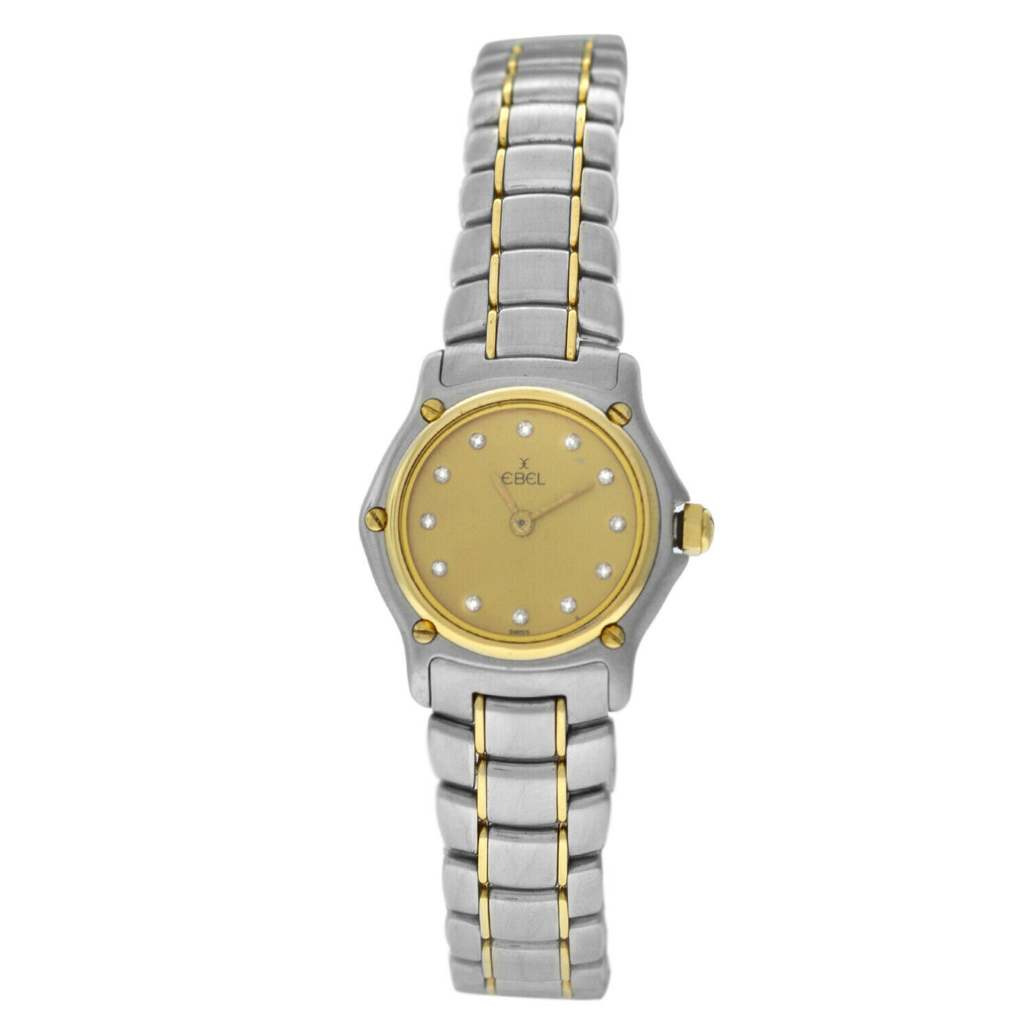 Ladies Steel 18K Gold 23mm Diamond Dial Quartz Watch