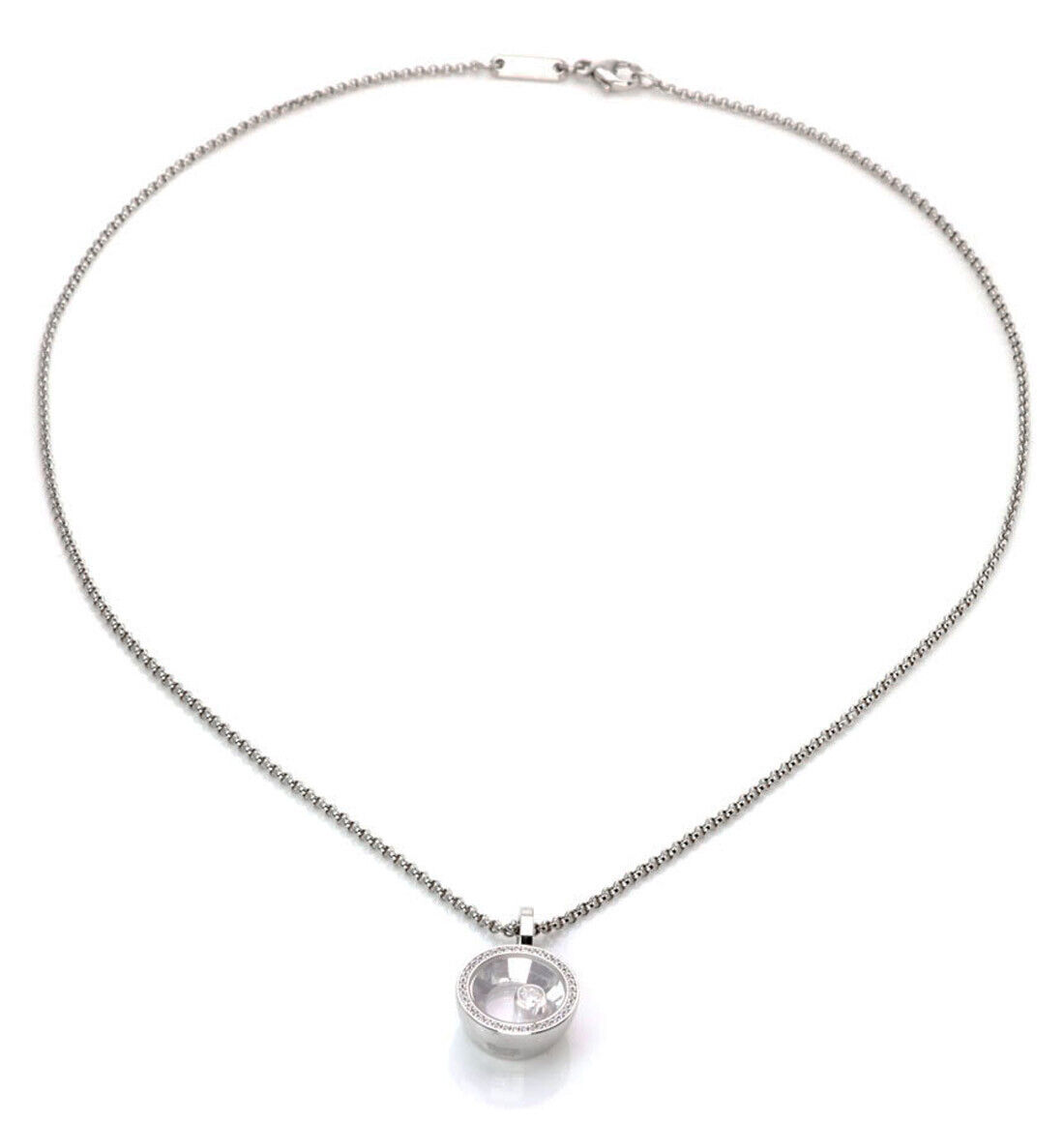 Chopard Happy Diamond 18k White Gold Round Diamond Bezel Pendant Necklace
