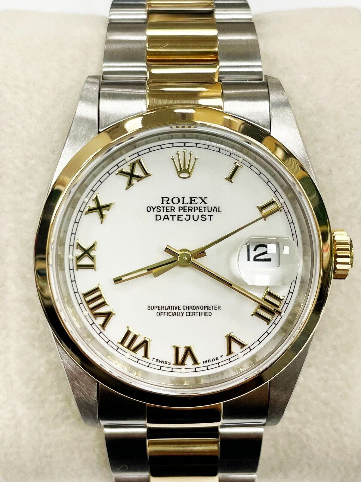 Rolex Datejust 16203 White Roman Dial 18K Yellow Gold Stainless