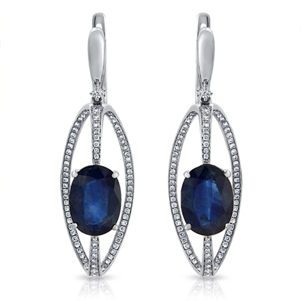 6.6 CT Natural Thai Blue Sapphire 0.65 CT Diamonds 14K White Gold Drop Earrings