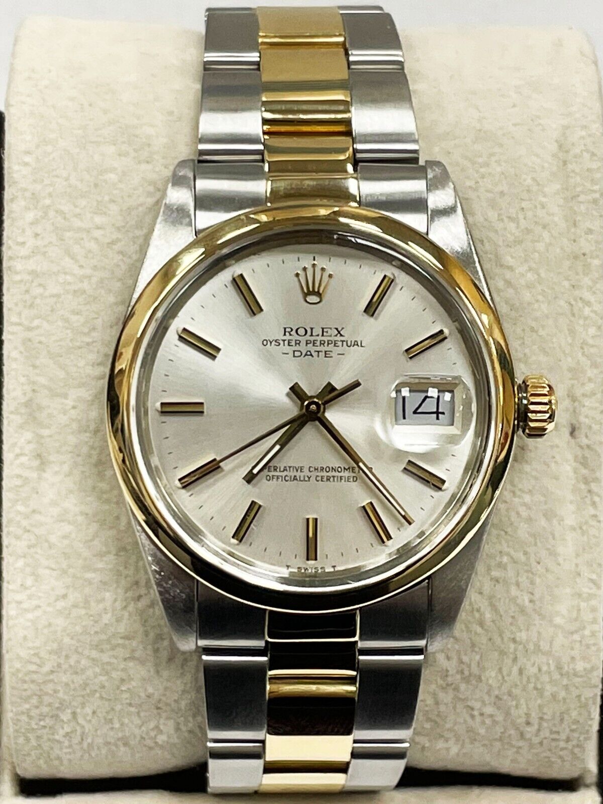 Rolex Date Silver Dial 18K Yellow Gold Stainless Steel