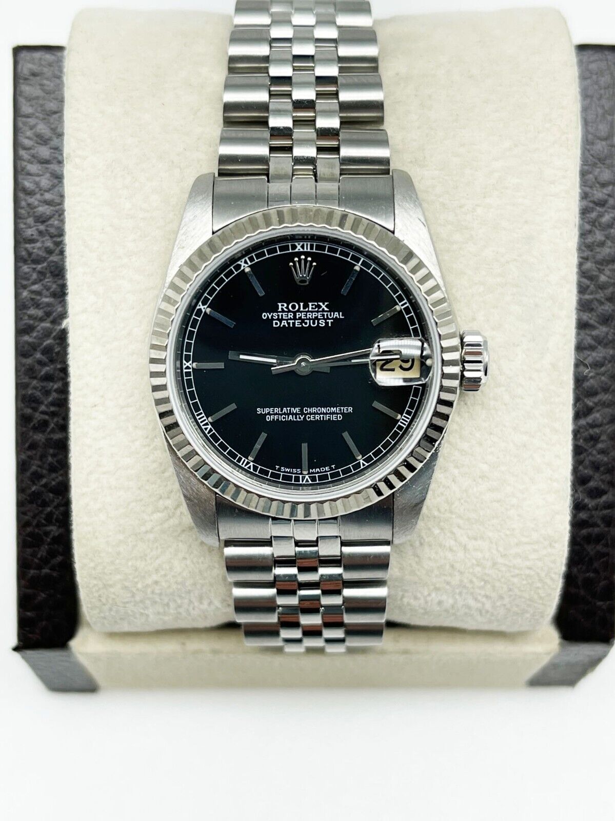 Rolex Midsize Datejust  Black Dial 18K White Gold Steel  31mm