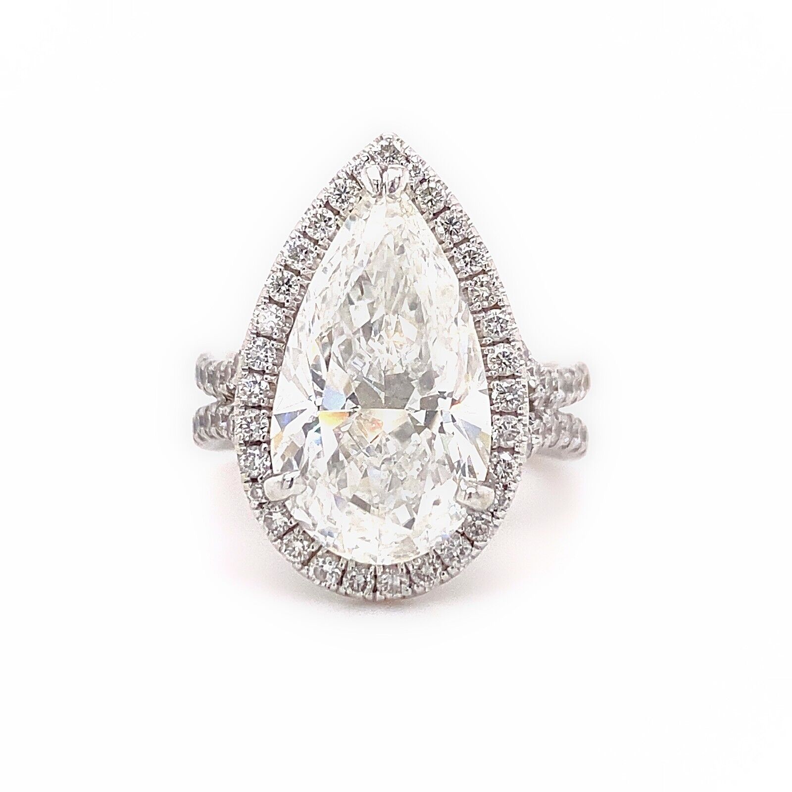 UNEEK Pear Shape Diamond 5.90 tcw Custom Halo Engagement Ring 14kt White Gold
