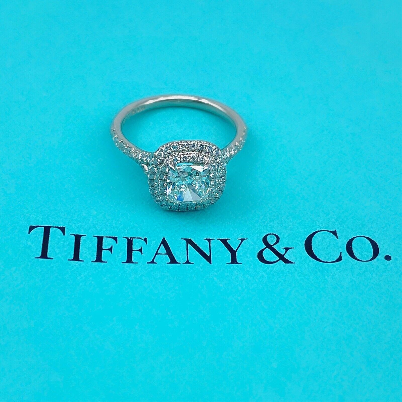 Tiffany & Co Cushion Diamond Double Halo Soleste 1.63 Tcw