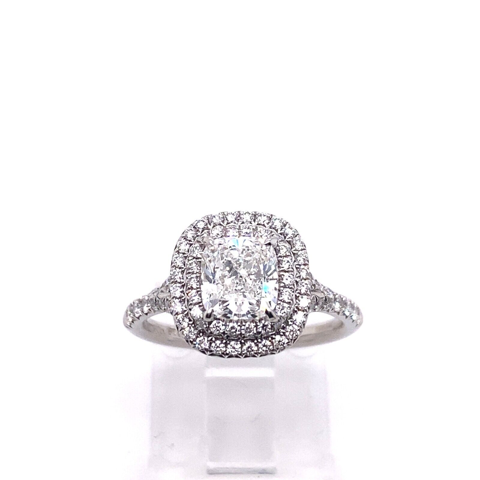 Tiffany  Co Cushion Diamond Double Halo Soleste 1.63 tcw Engagement Ring Plat