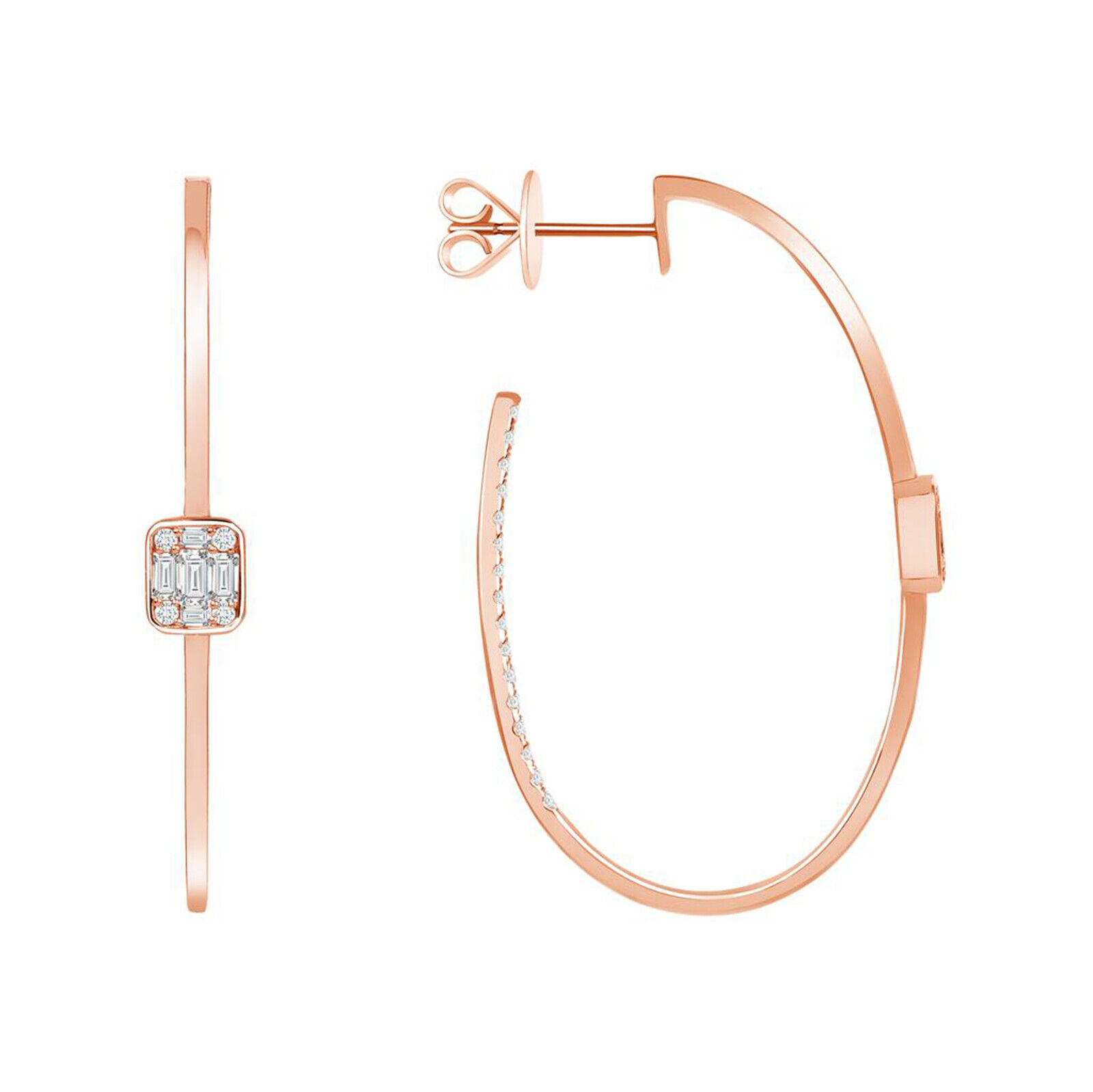 True CT Diamonds in 18K Rose Gold 48 mm Height  Hoop Earrings