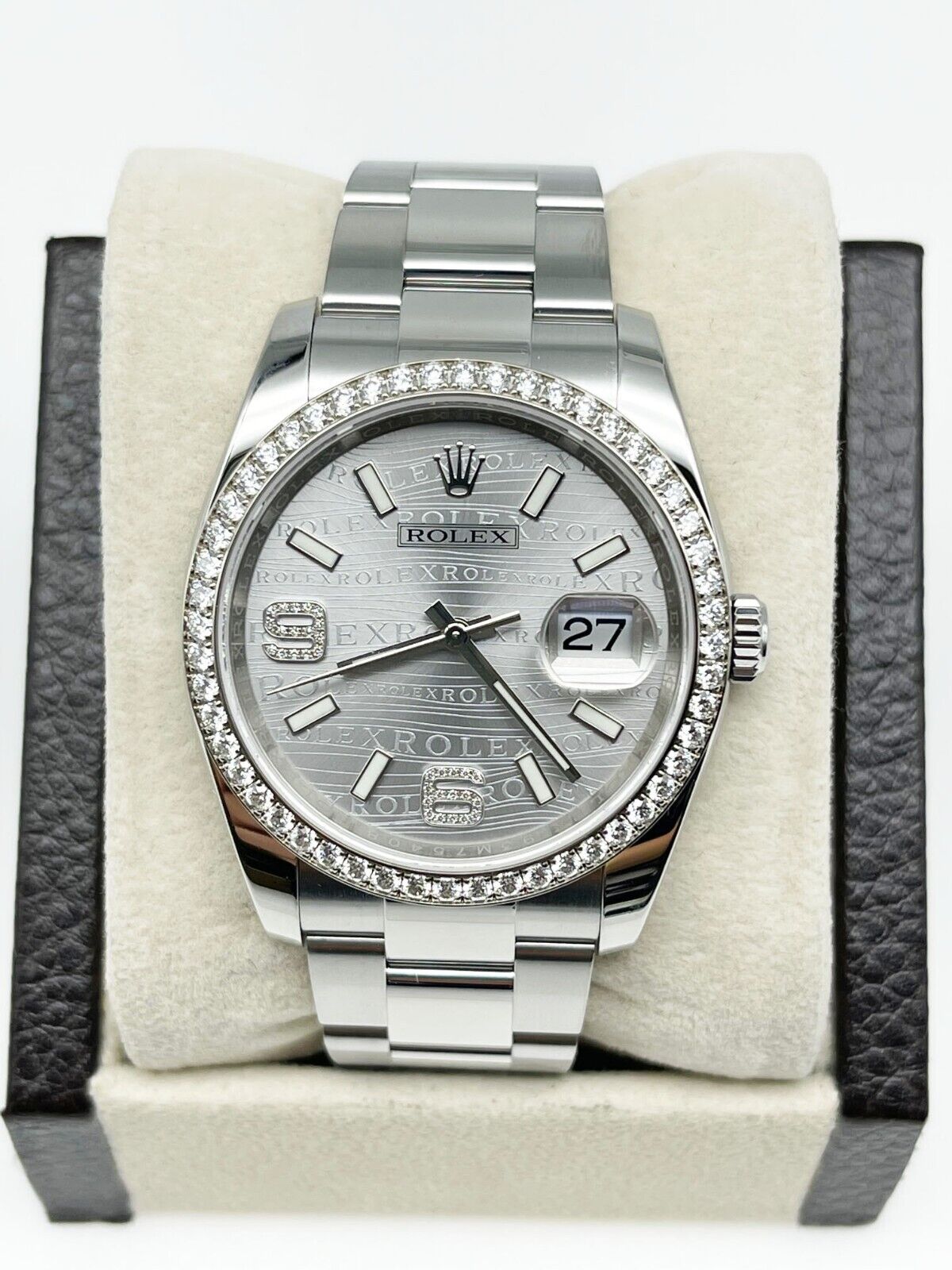 Rolex Datejust 116244 Rhodium Wave Dial Factory Diamond Bezel