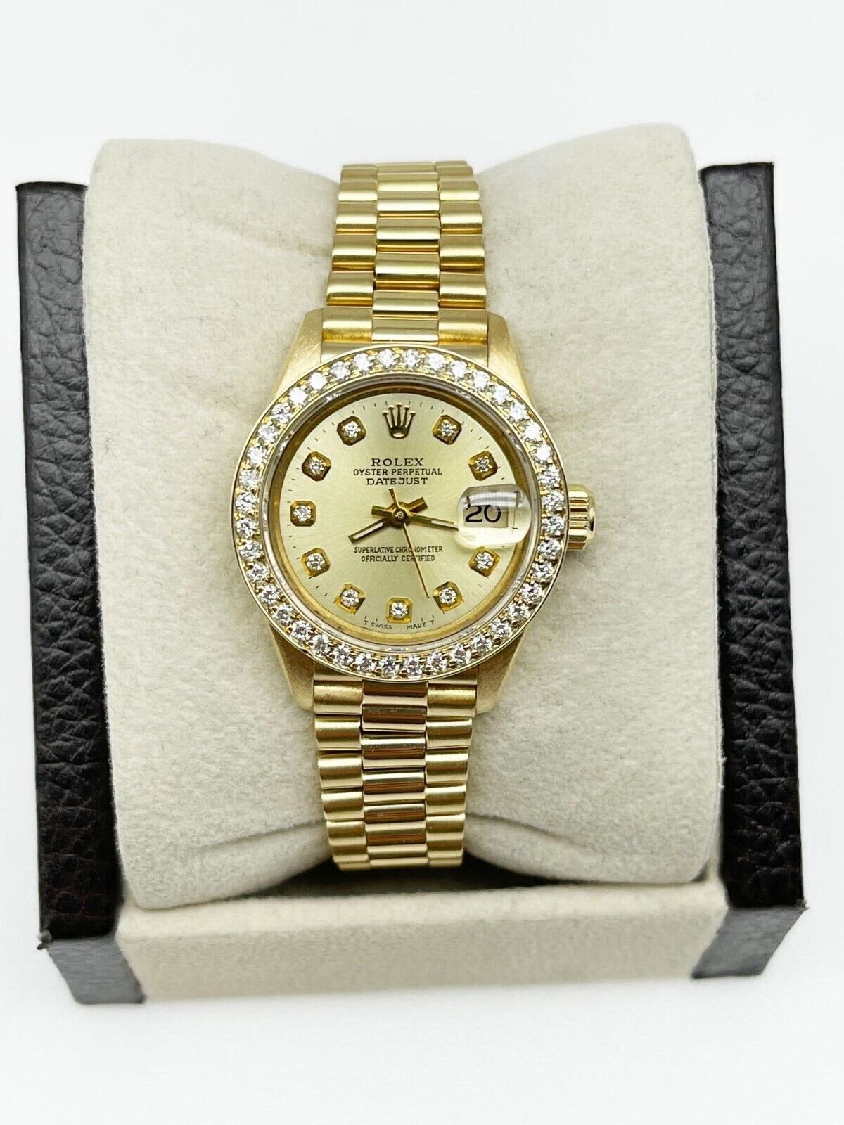 Rolex 69178 Ladies President Datejust Champagne Diamond Dial Bezel 18K Gold