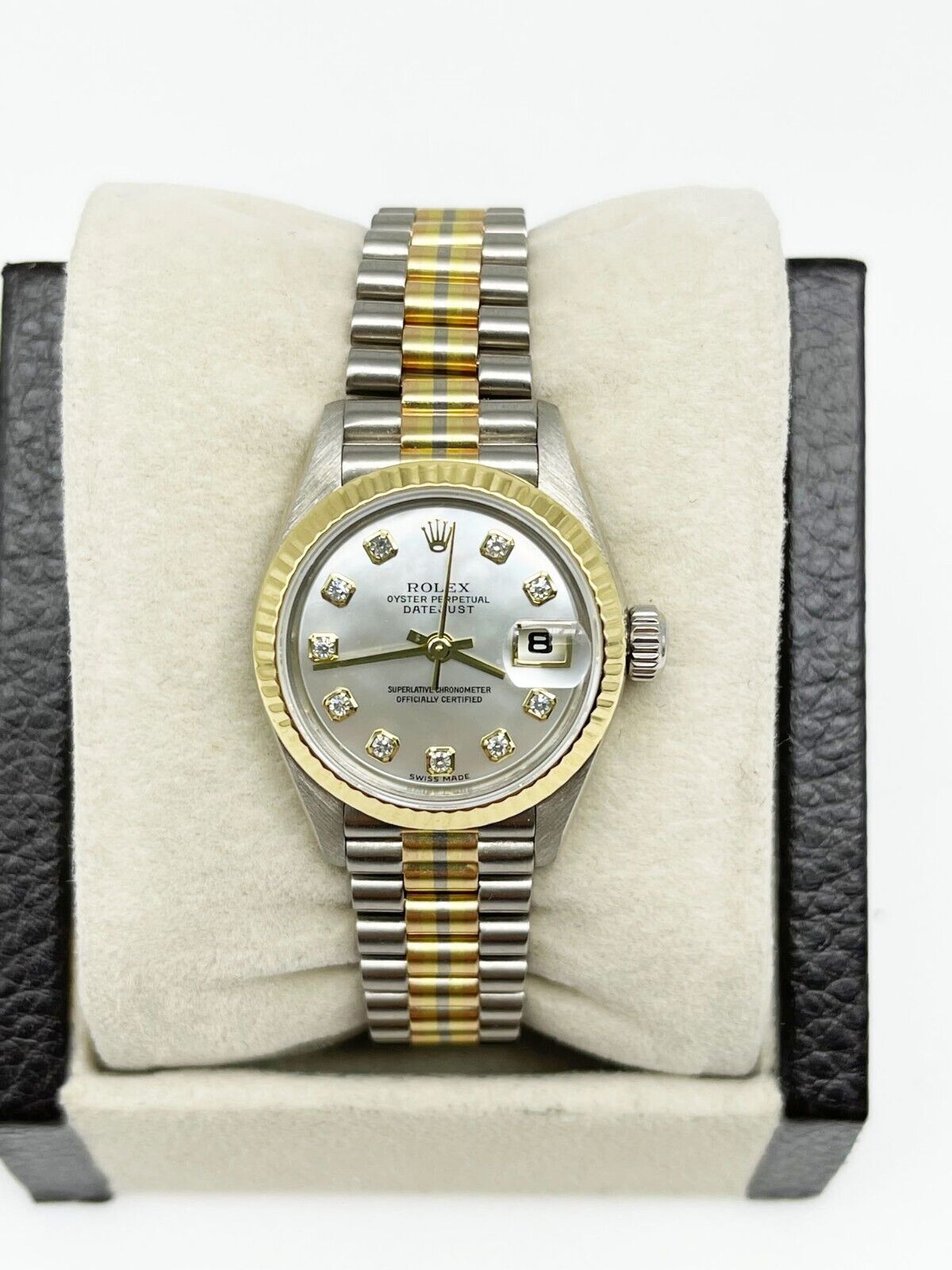 Rolex  Tridor Ladies President  MOP Diamond Dial 18K Gold Yellow Rose White