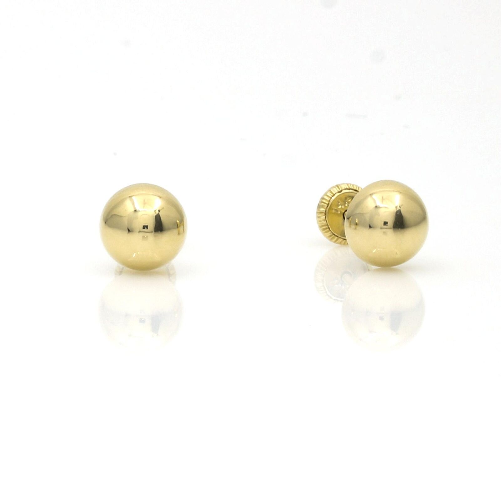 Girls Button Stud Earrings with Screwback in 14k Yellow Gold