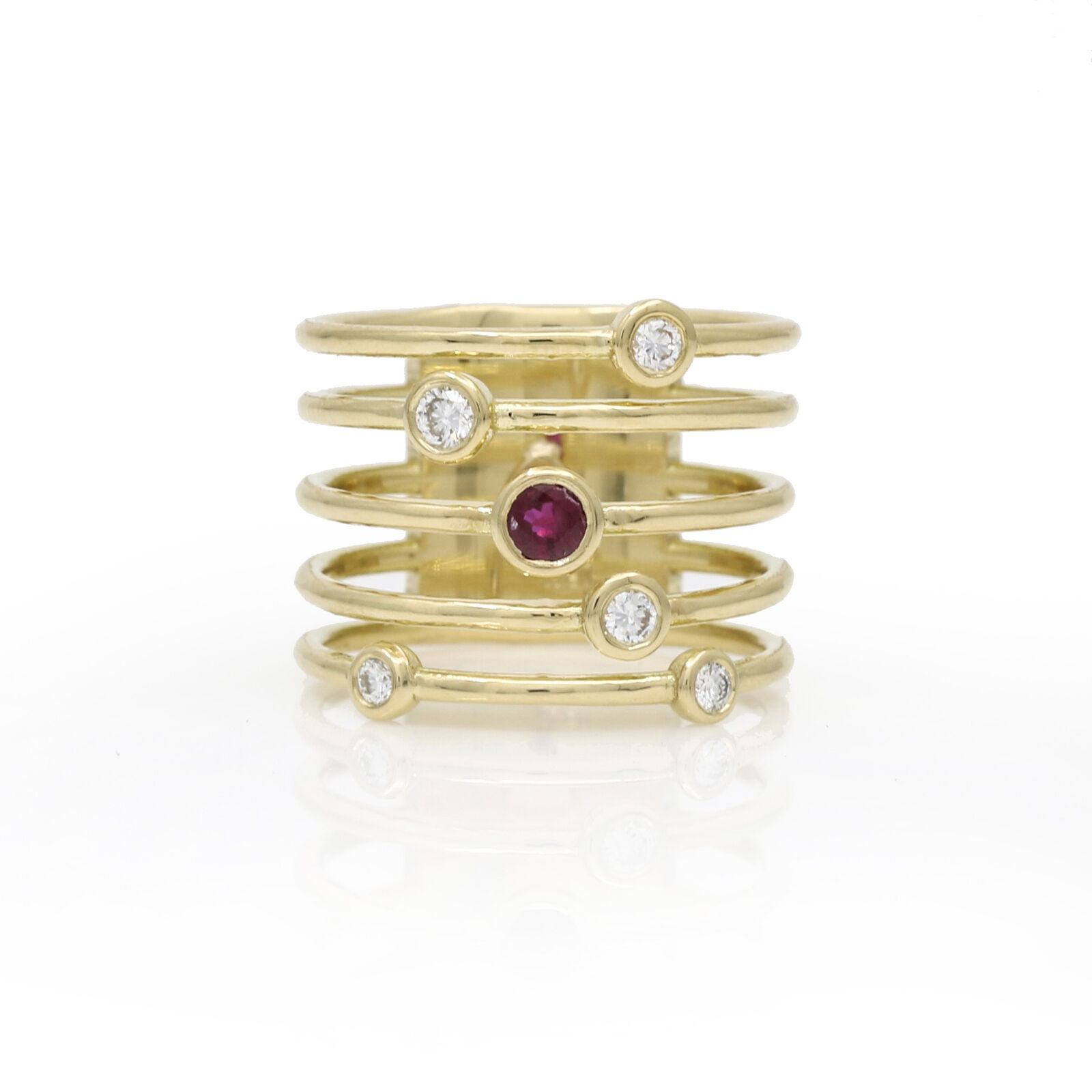 Jennifer Rivera Ruby Diamond Aros Five-Row Ring 18k Yellow Gold