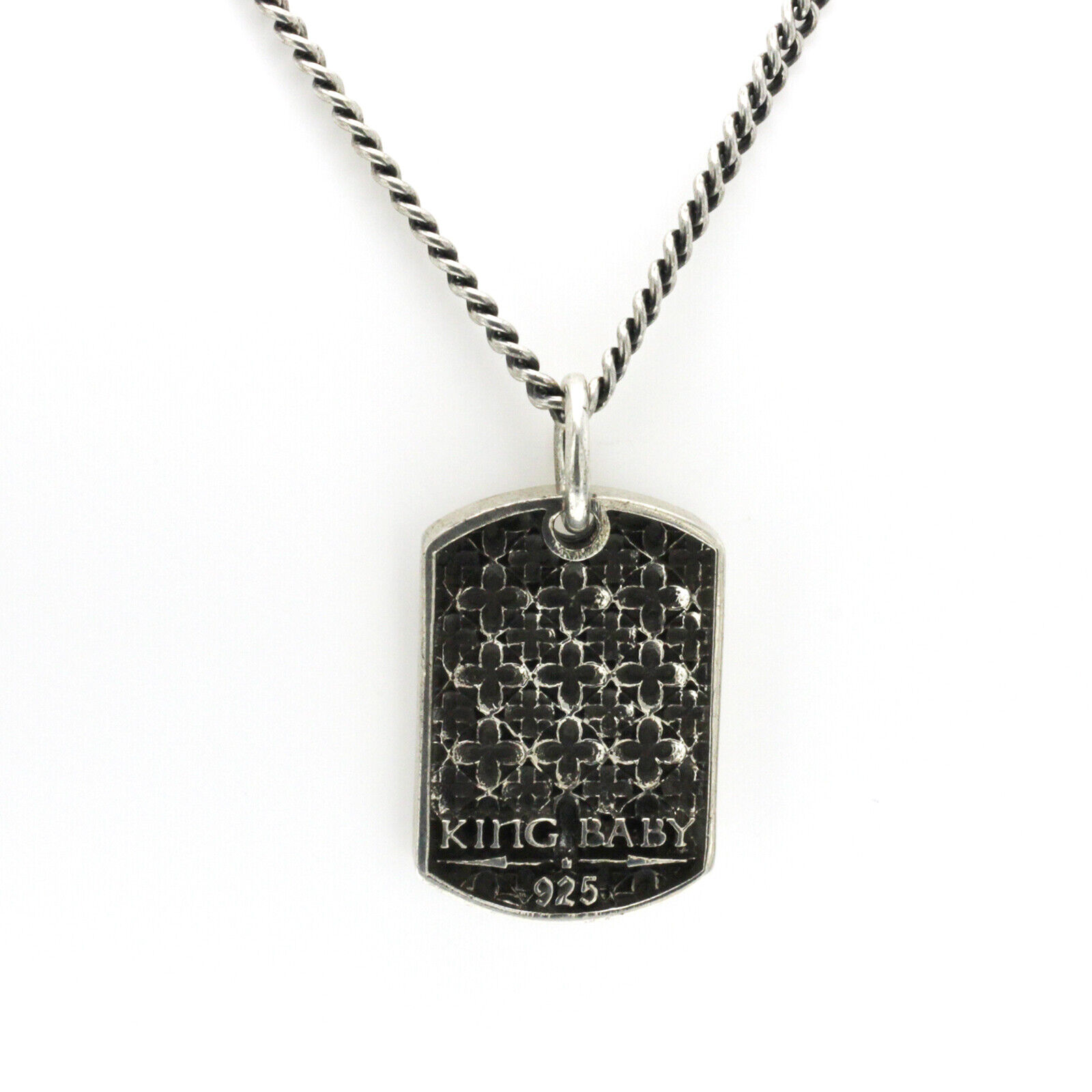 King Baby Silver And Diamond Fleur-de-Lis Relic Dog Tag Pendant