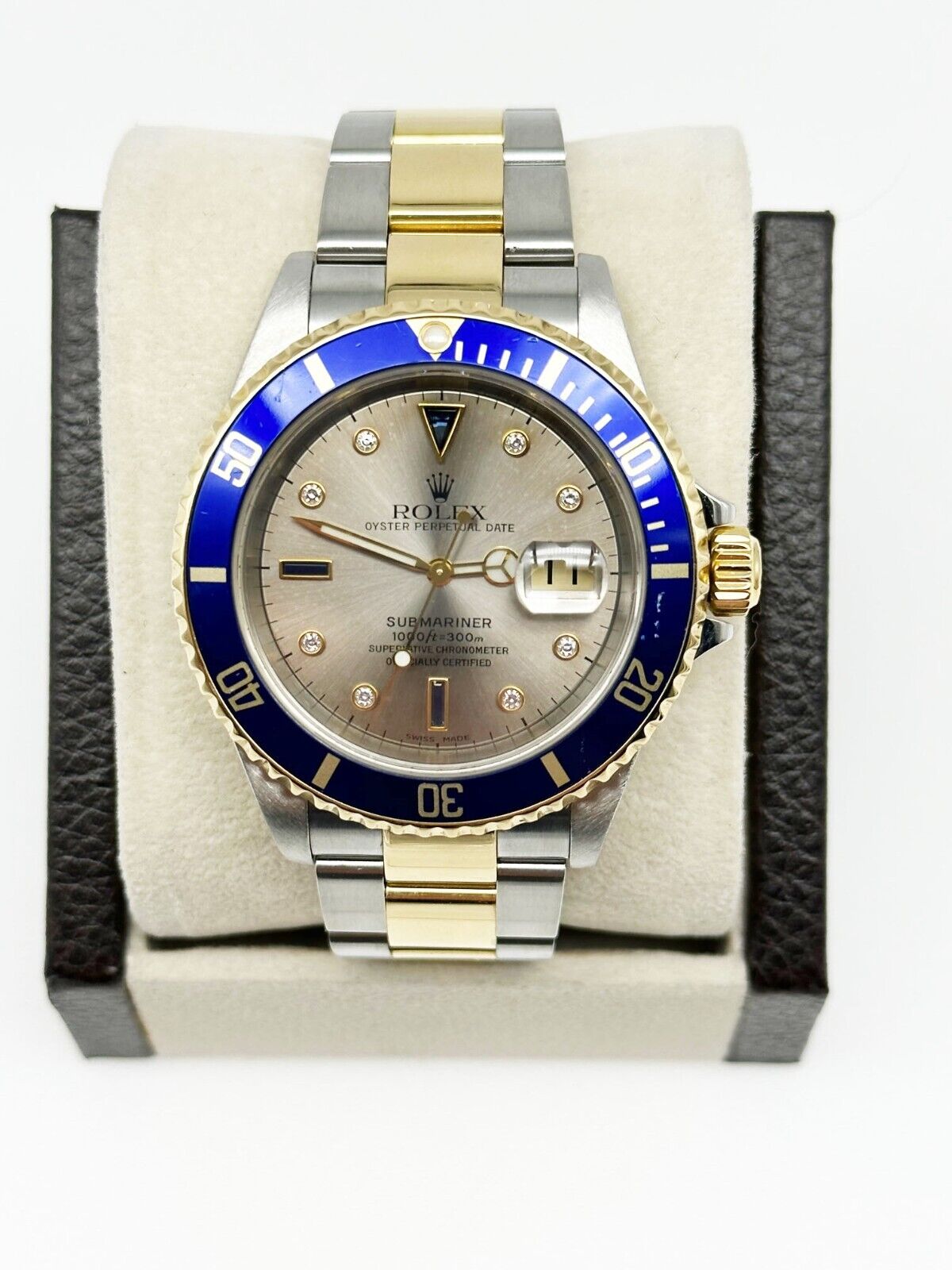Rolex  Blue Submariner Silver Serti Dial 18K Gold and Steel