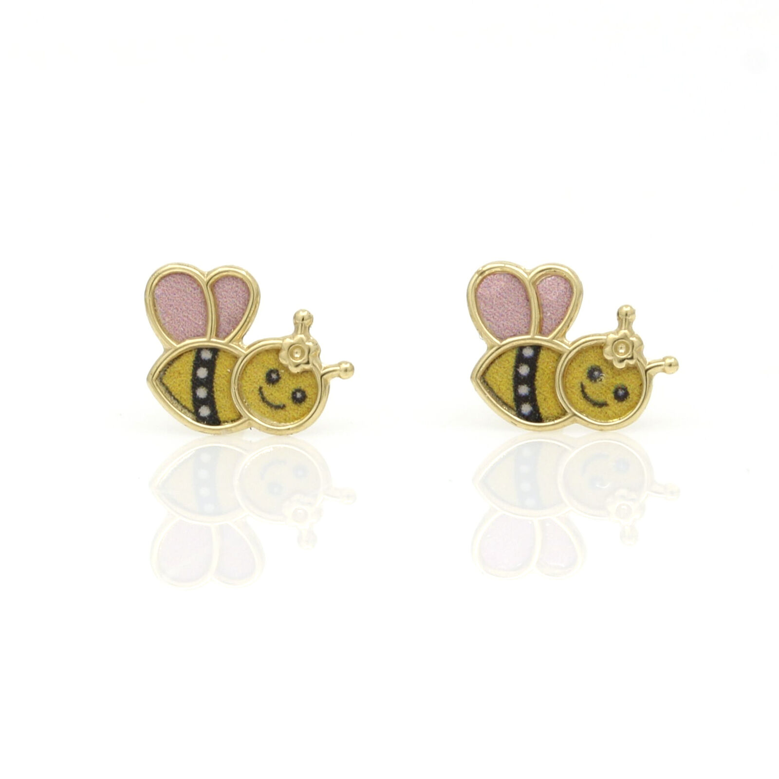 Bumblebee Enamel Stud Earrings in 18k Yellow Gold Children's Jewelry