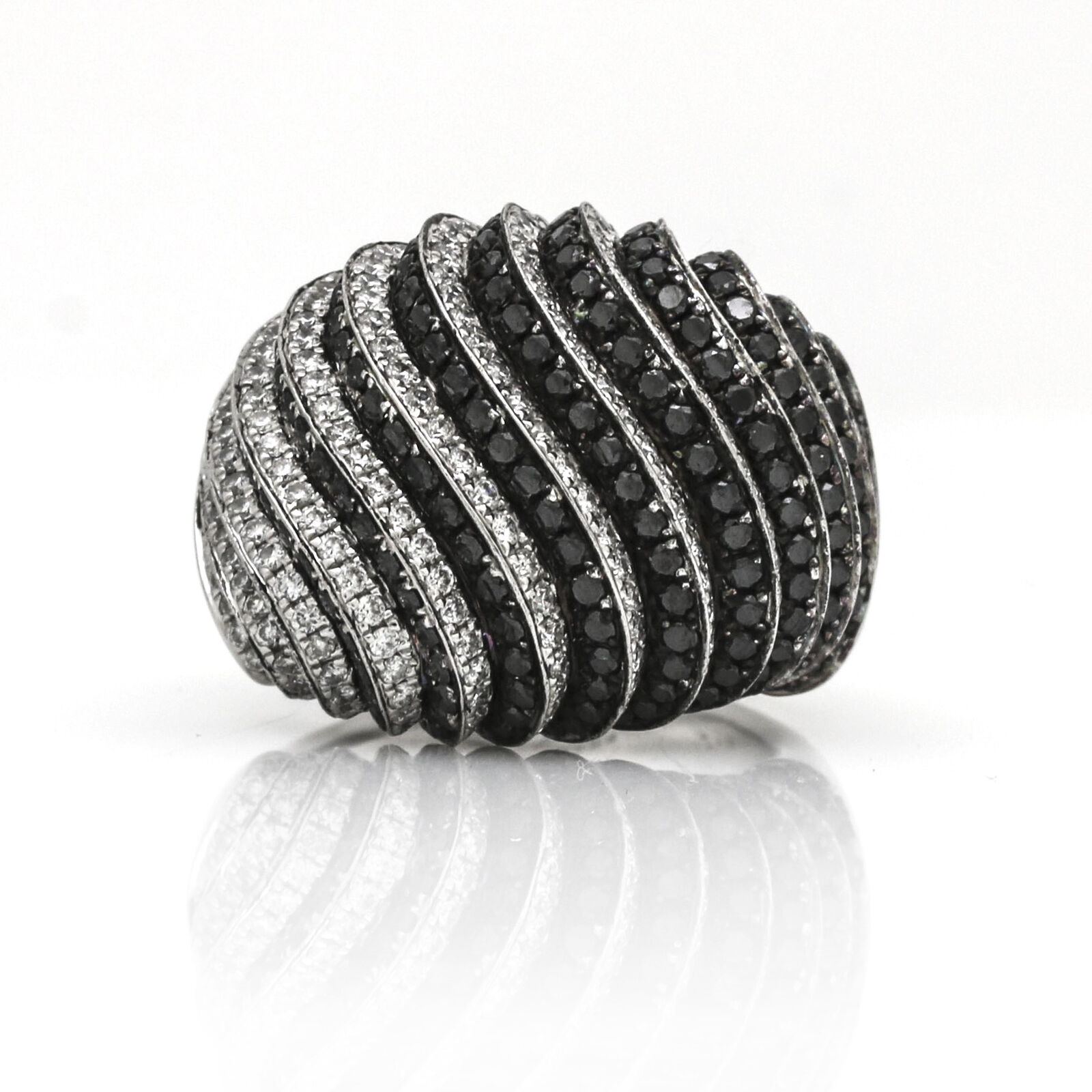 Signed Black and White Diamond Waves Dome Statement Ring