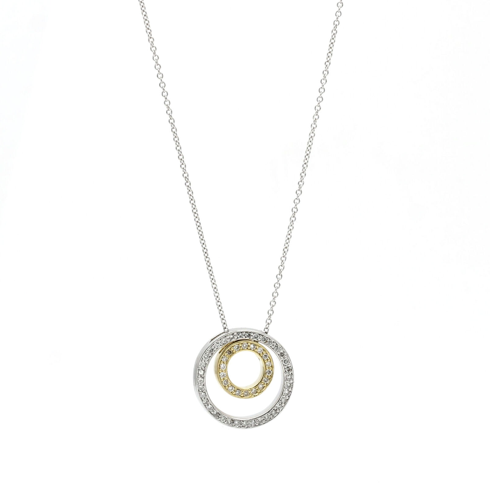 Women's Double Eternity Circles Pendant Necklace in 14k Yellow White Gold