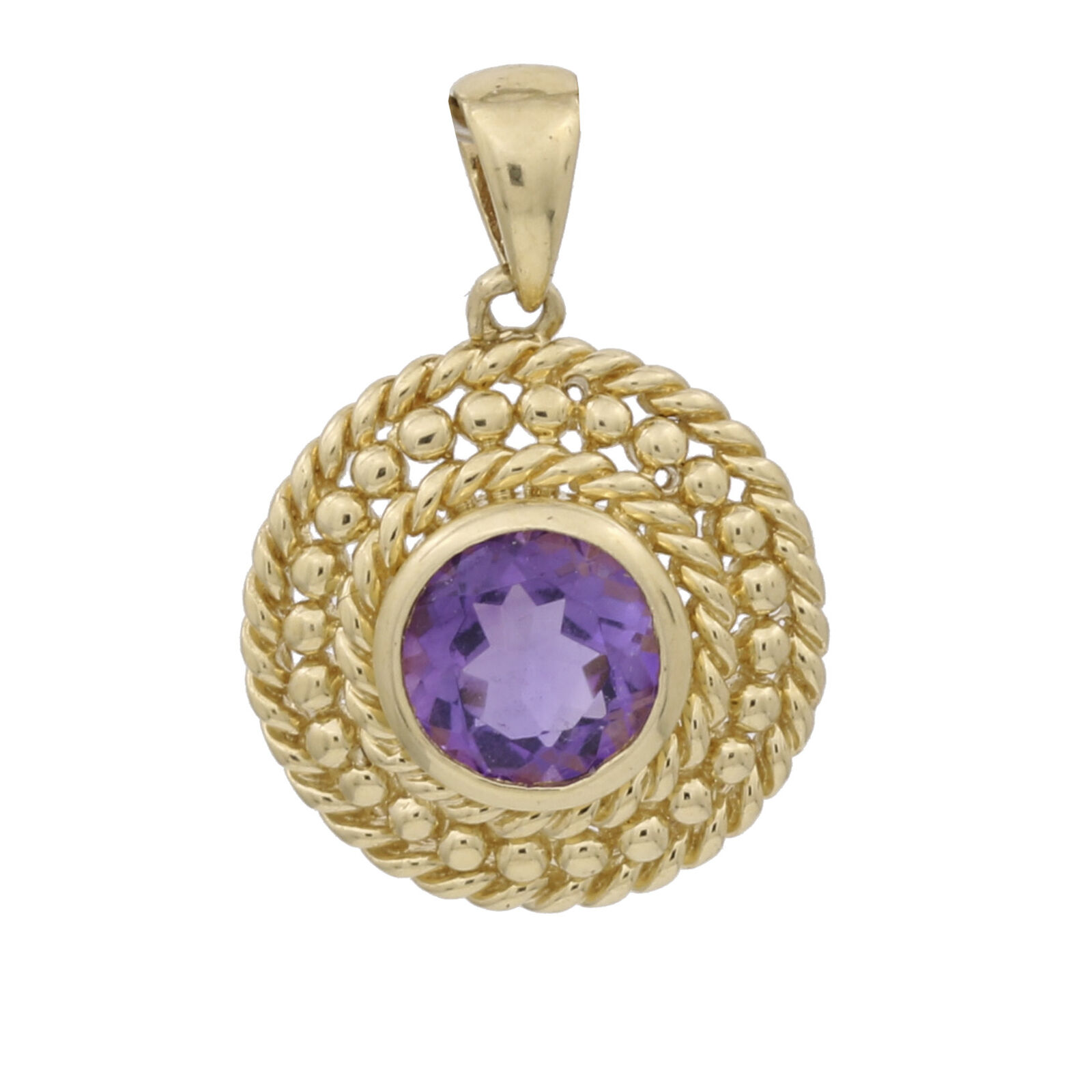 Women's Amethyst Gemstone Pendant in 14k Yellow Gold Small Round Charm