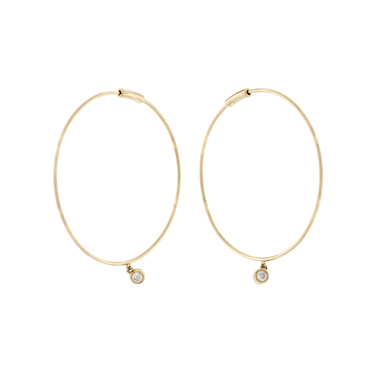 EF Collection 14K Yellow Gold   Height Diamond Bezel Drop Hoop Earrings