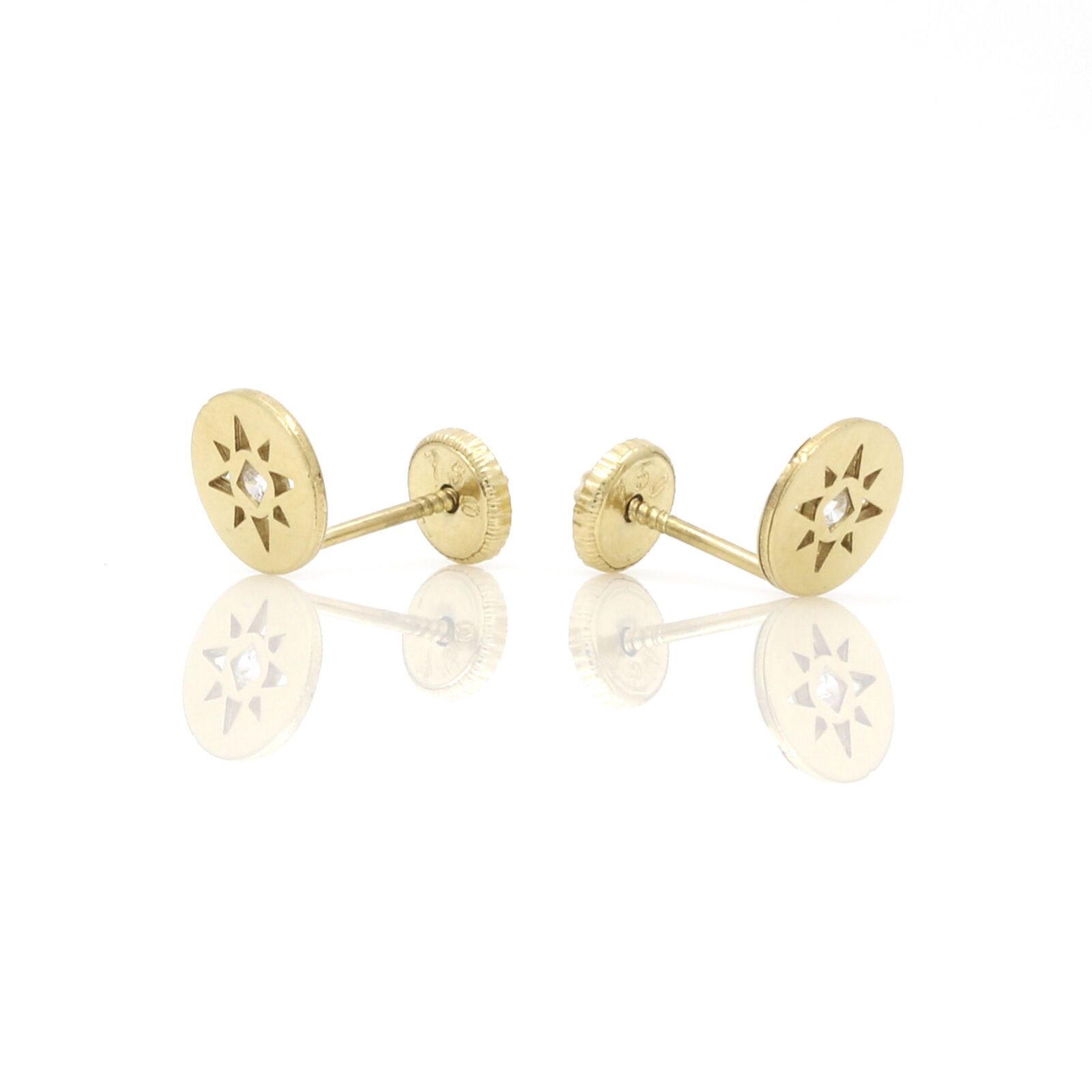Sun Round Disc Stud Earrings in 18k Yellow Gold Children's Jewelry