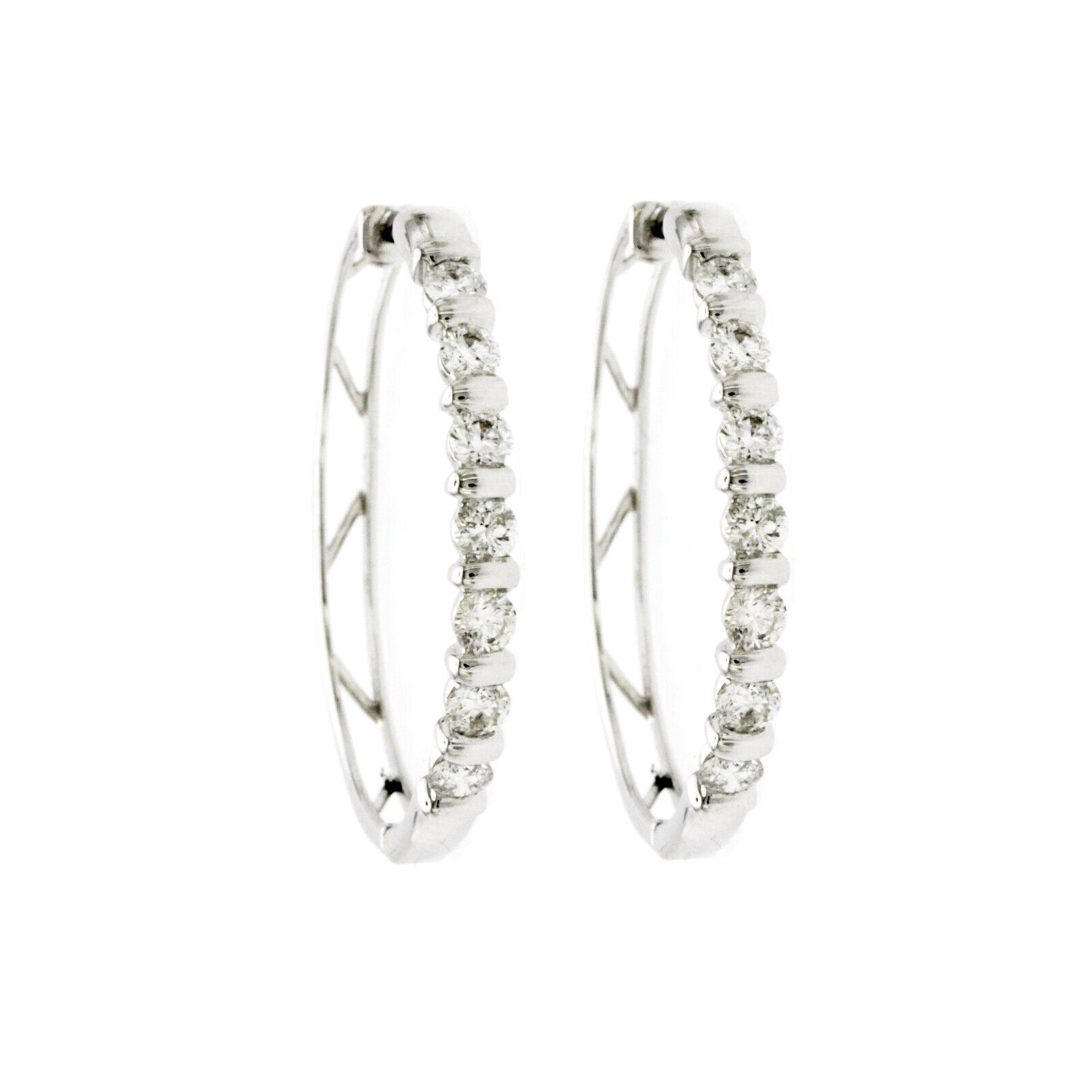 14K White Gold  Height Diamonds Hoop Earrings