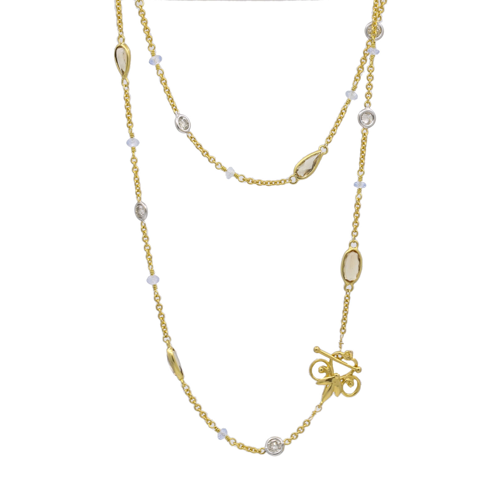 Women's DiVa Gemstone Diamonds Station Toggle Necklace 18k Yellow Gold