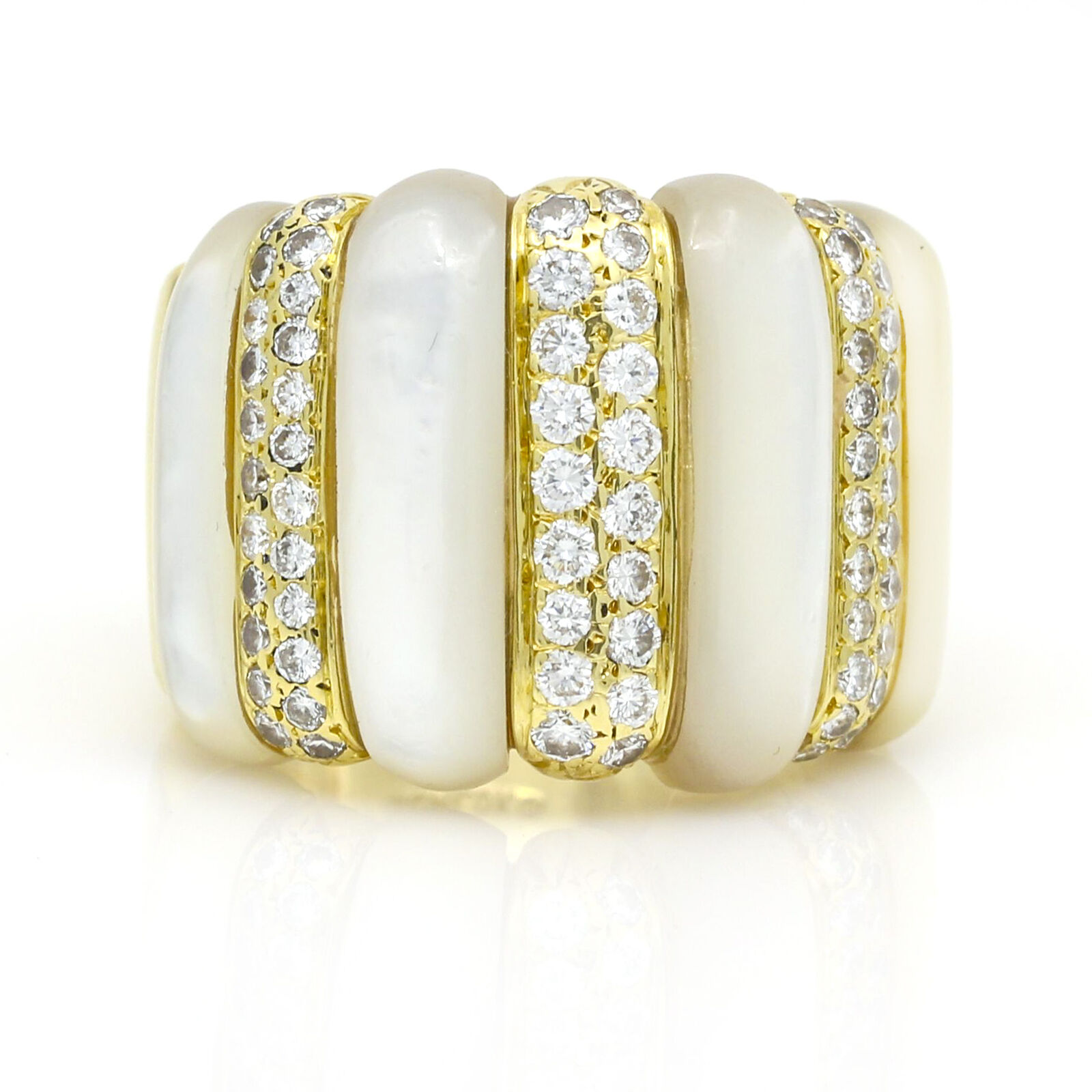 Gemlok Mother of Pearl and Diamond Statement Ring in 18k Yellow Gold