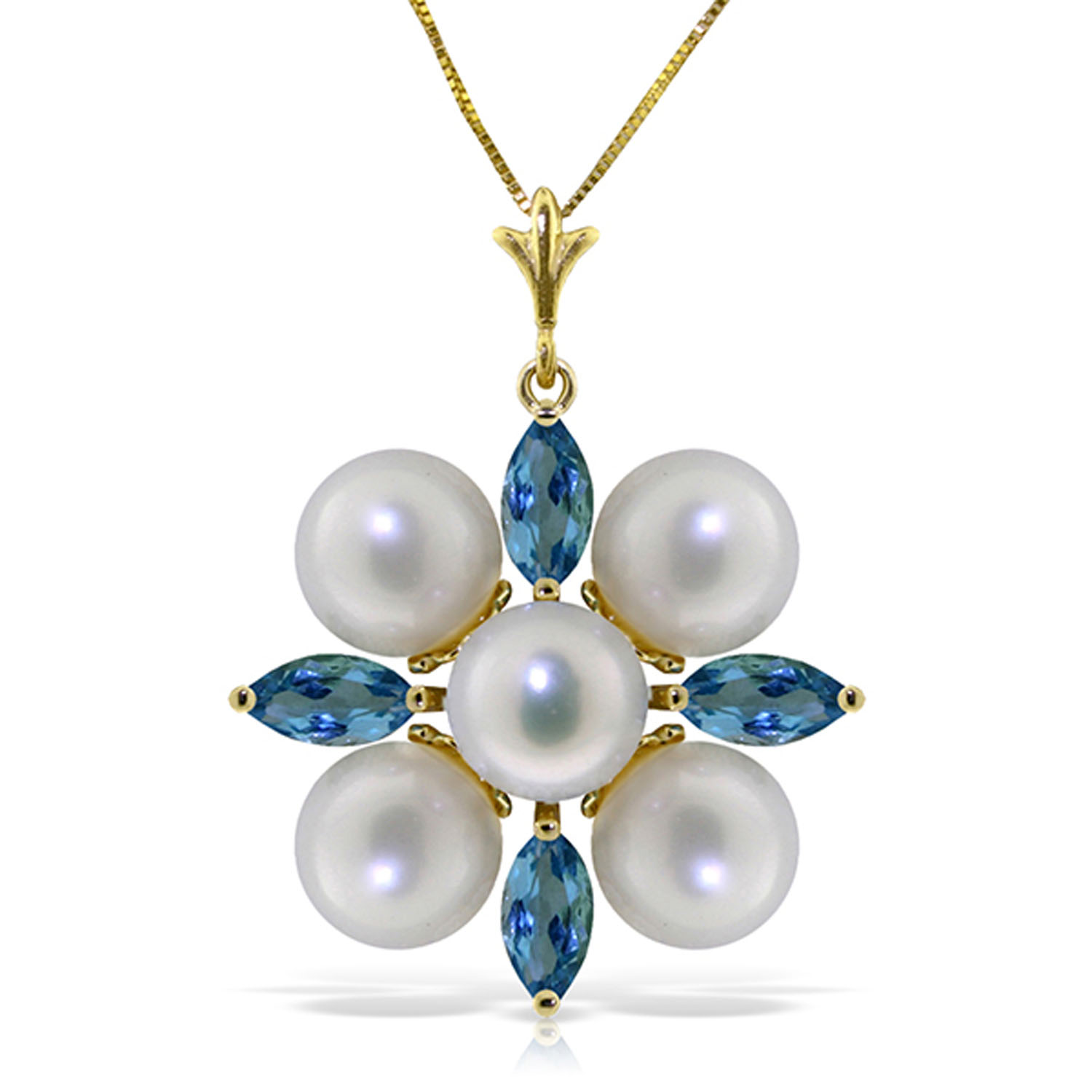 6.3 CTW 14K Solid Gold Grinning Lover Blue Topaz pearl Necklace