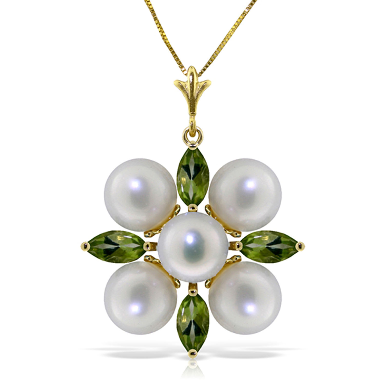 6.3 CTW 14K Solid Gold Fear No More Peridot pearl Necklace