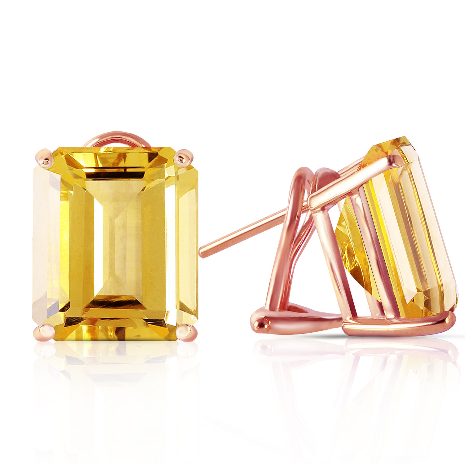 13 CTW 14K Solid Rose Gold Octagon Citrine Earrings