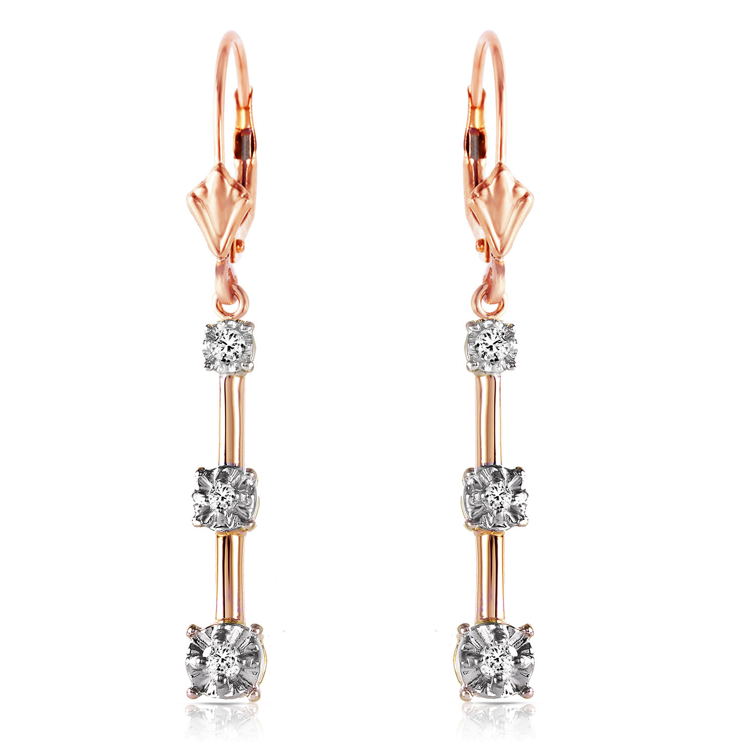 0.2 CTW 14K Solid Rose Gold Leverback Diamond Earrings