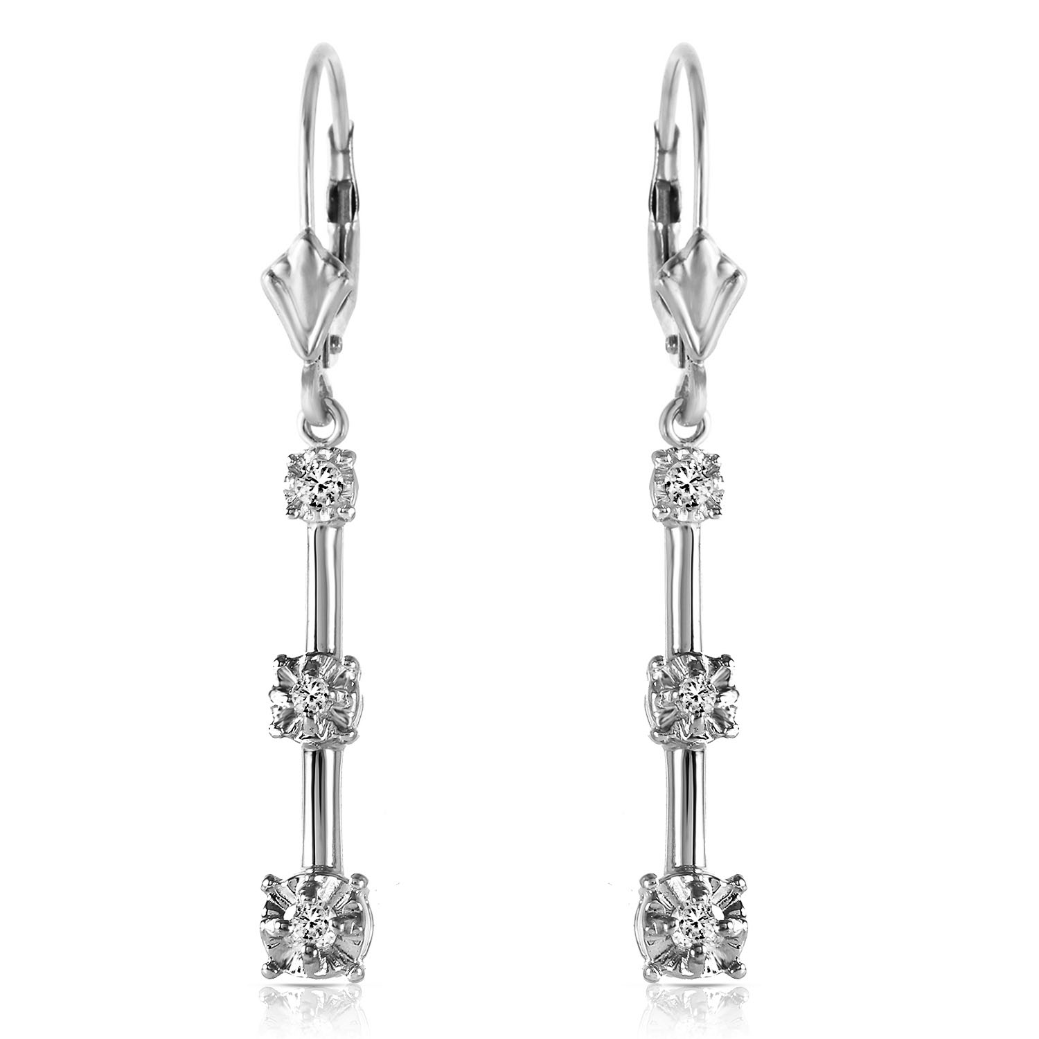 0.2 CTW 14K Solid White Gold Leverback Diamond Earrings