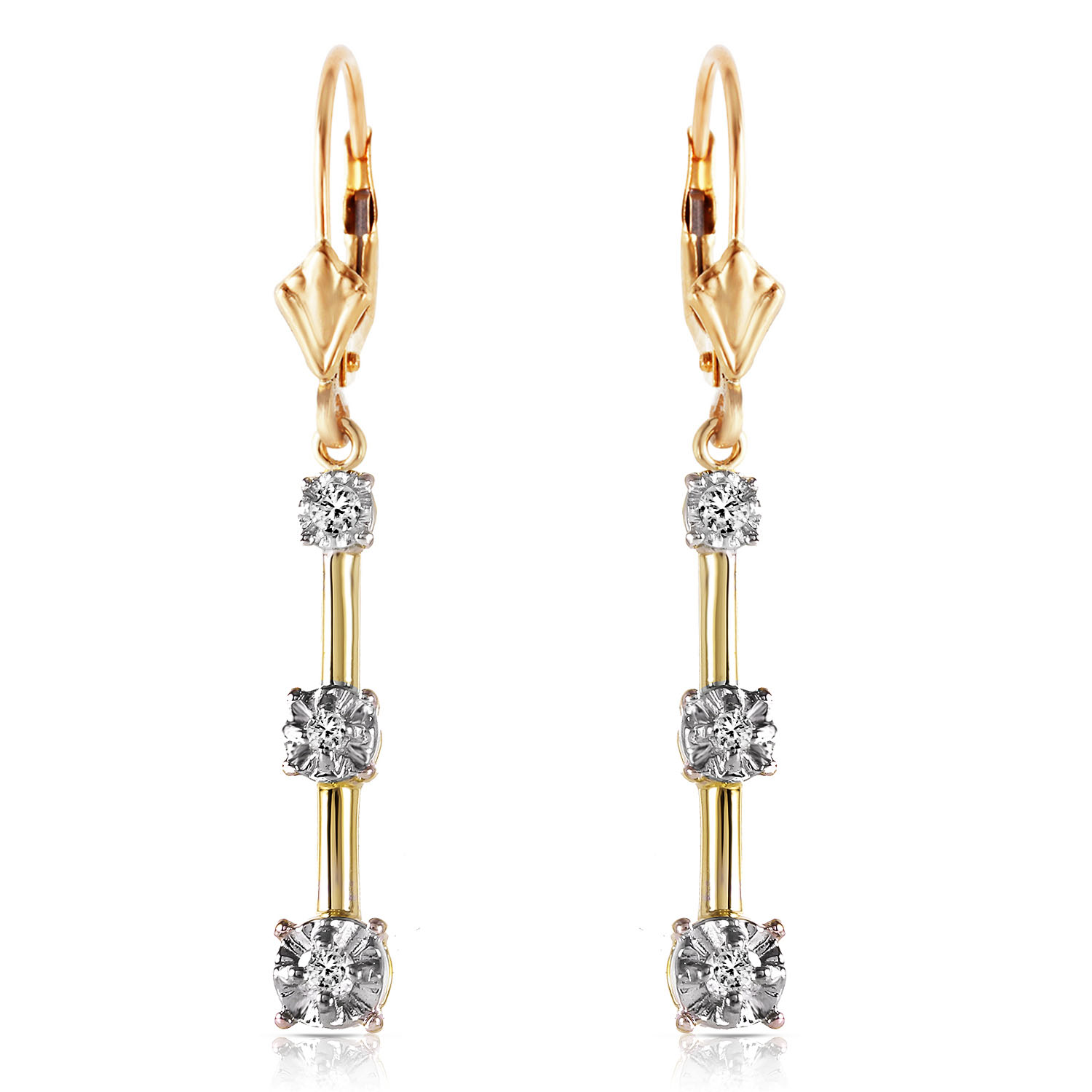 0.2 CTW 14K Solid Gold Leverback Diamond Earrings