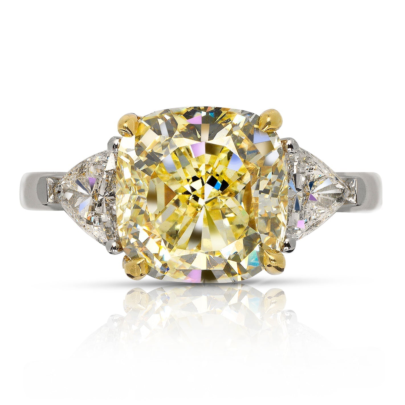 5 CARAT CUSHION CUT TREE STONE NATURAL FANCY YELLOW DIAMOND ENGAGEMENT RING PLATINUM  18K GOLD CERTIFIED 4 CT VS1 BY MIKE NEKTA