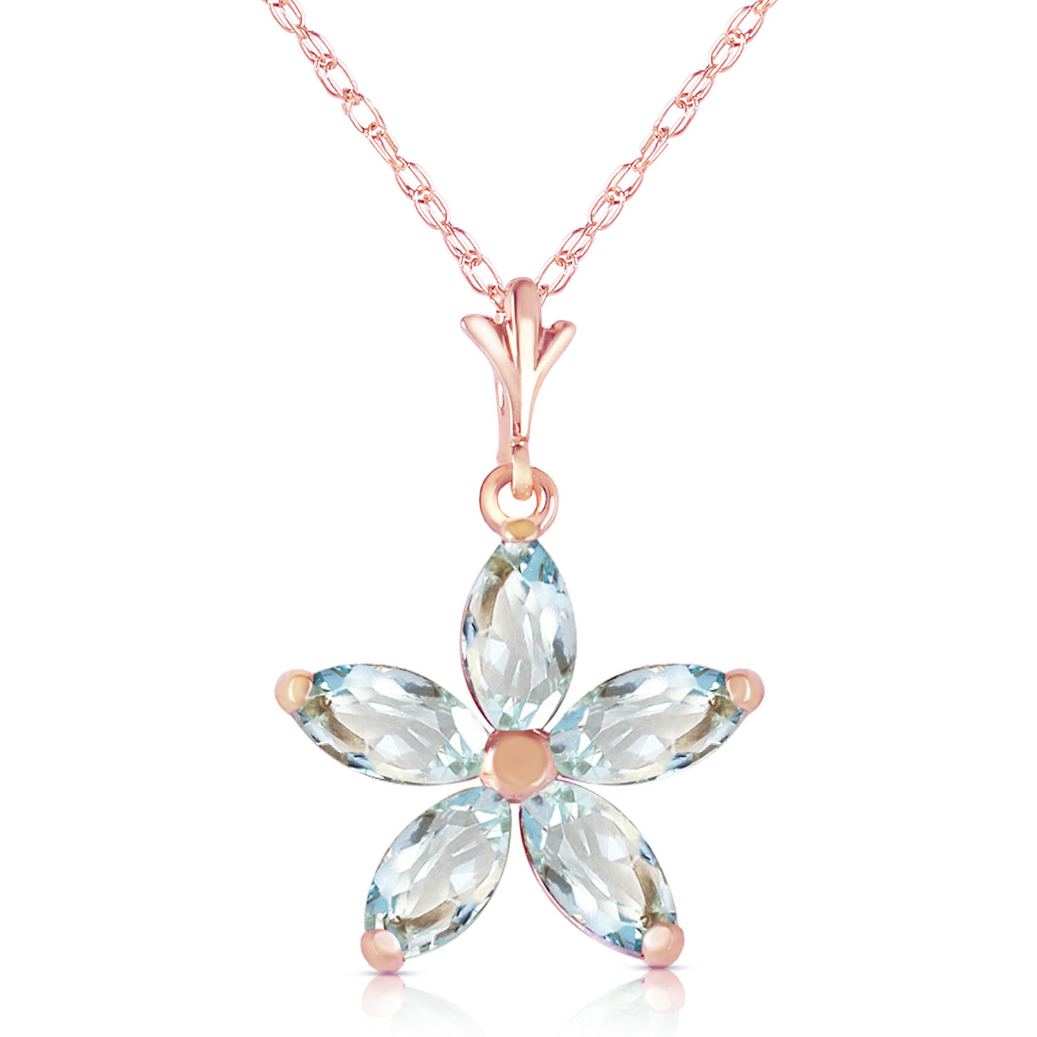 14K Solid Rose Gold Necklace with Natural Aquamarines