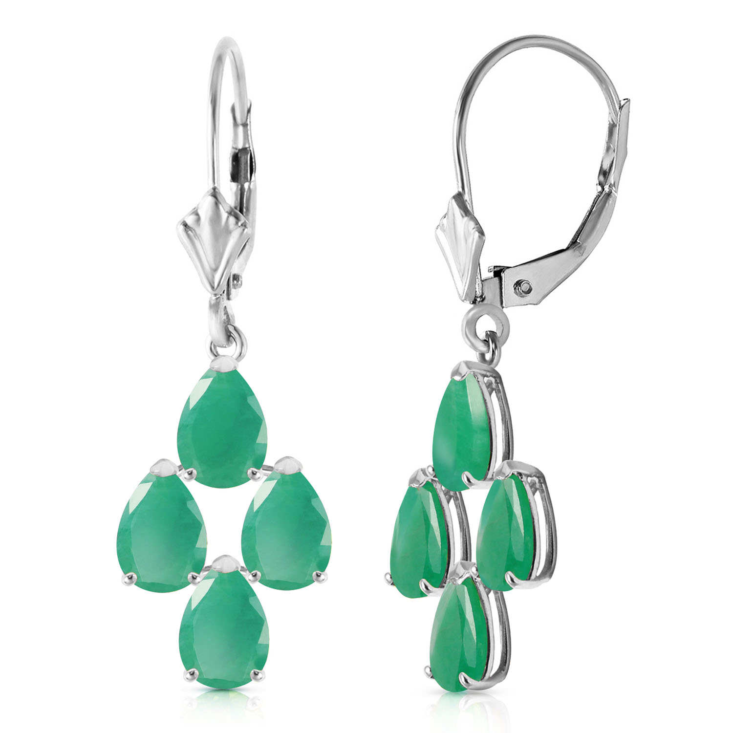 4.5 CTW 14K Solid White Gold Gazelle Emerald Earrings