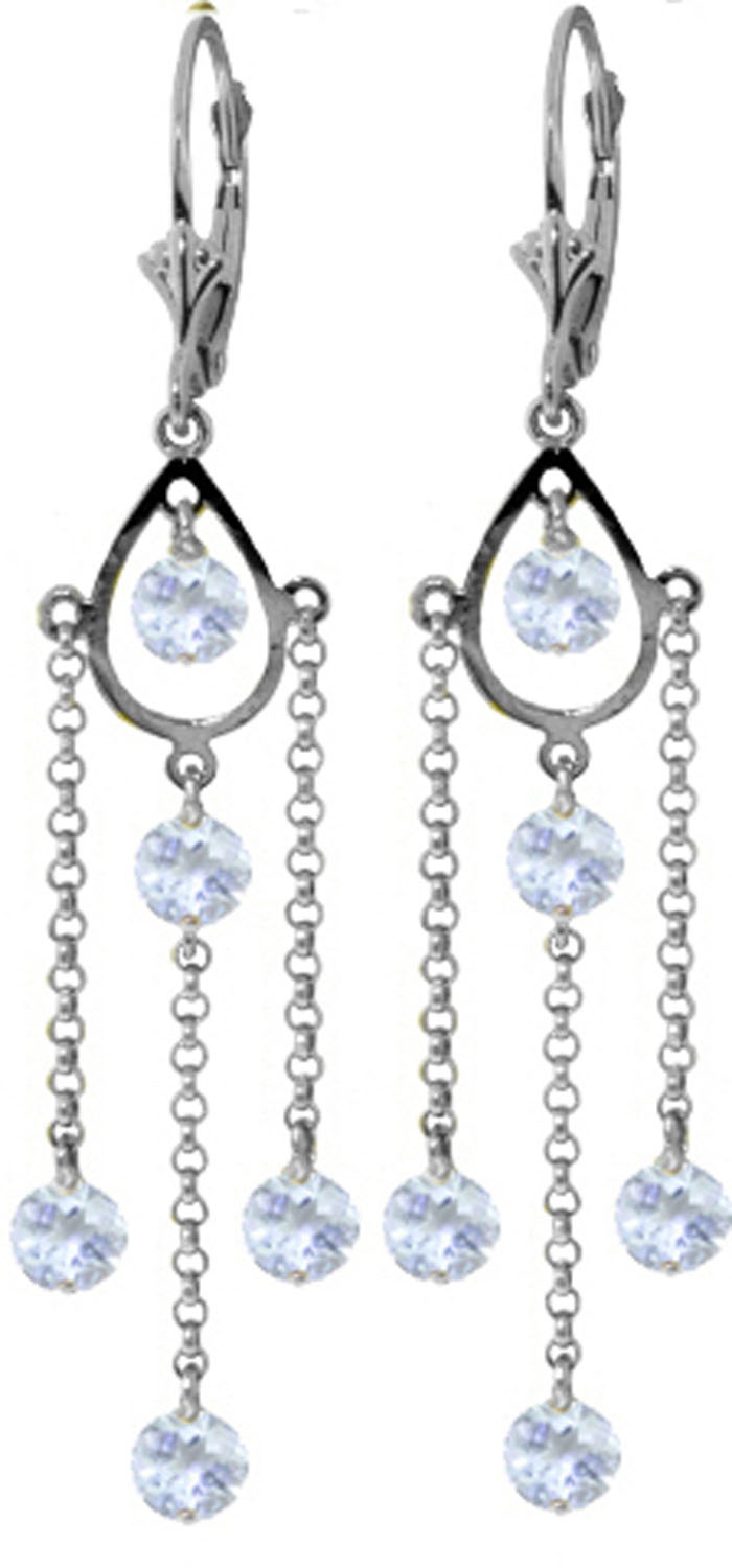 3 CTW 14K Solid White Gold Chandelier Earrings Natural Aquamarine