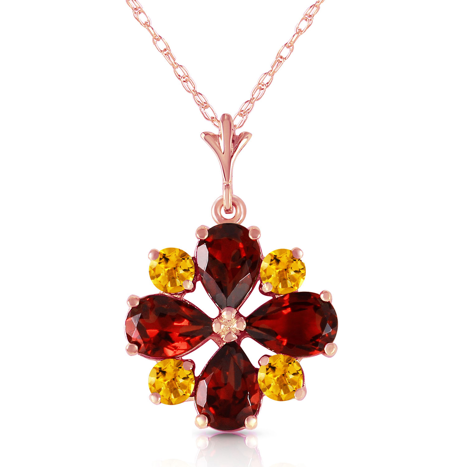 2.43 CTW 14K Solid Rose Gold Dark Passion Garnet Citrine Necklace