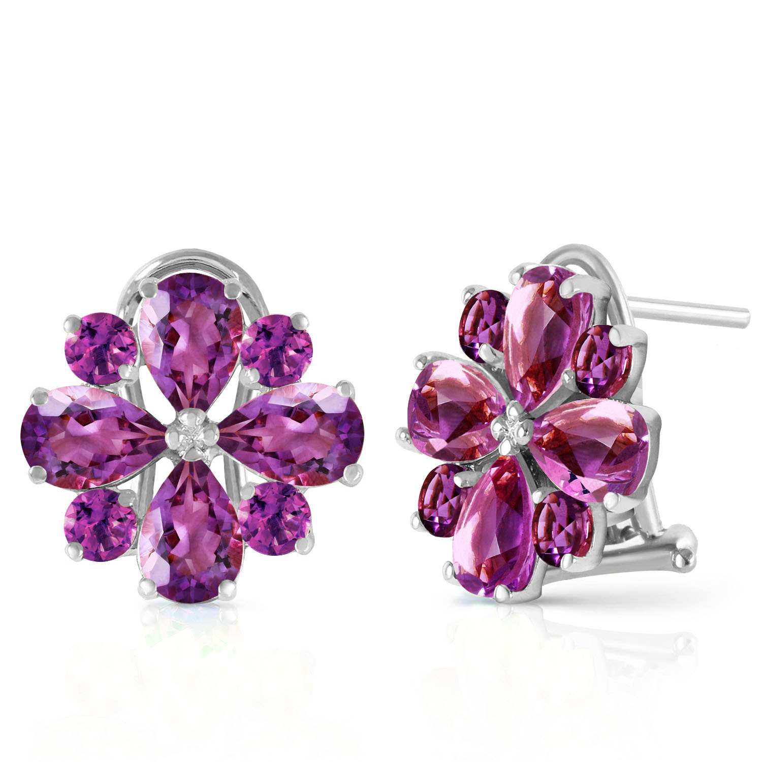 4.85 CTW 14K Solid White Gold Written In Stone Amethyst Earrings