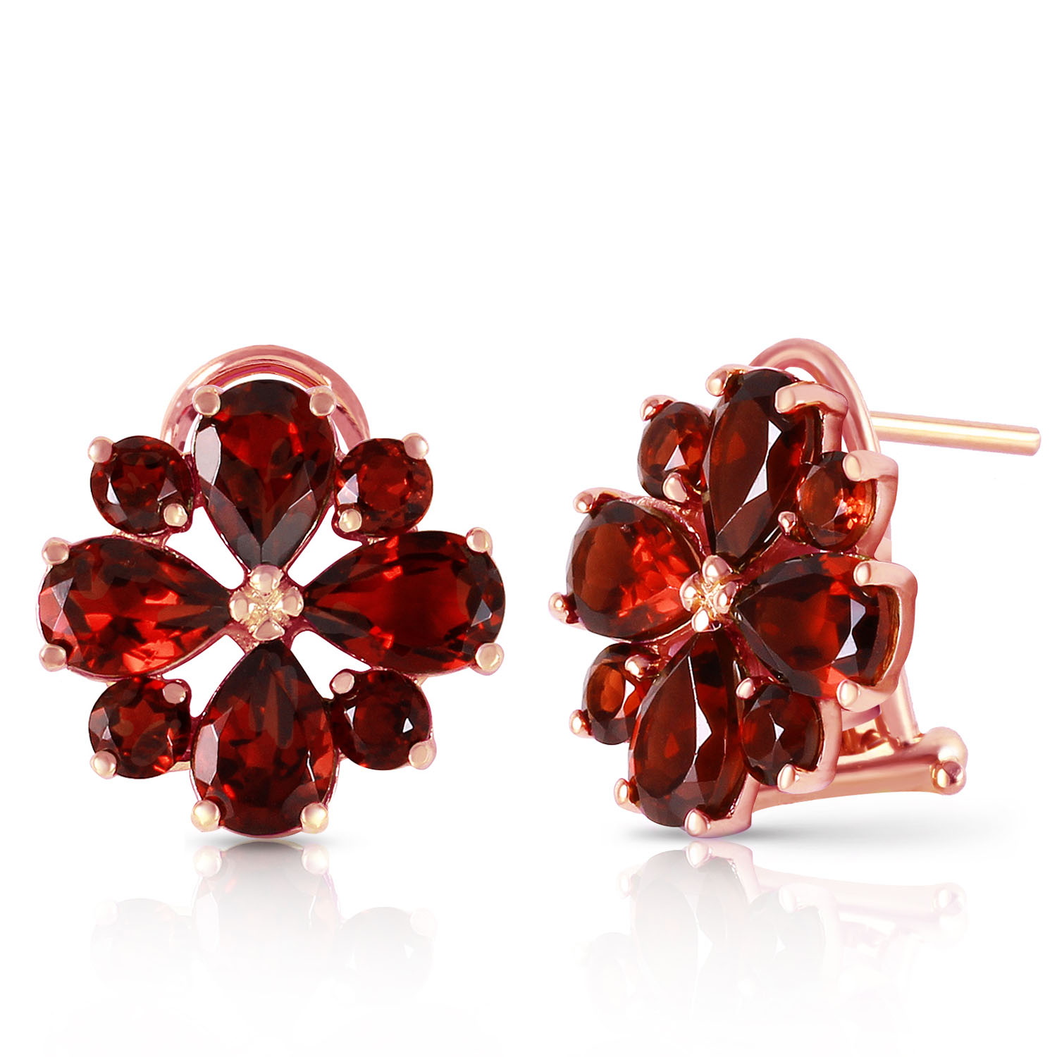 4.85 CTW 14K Solid Rose Gold Flower Garnet Clip Earrings