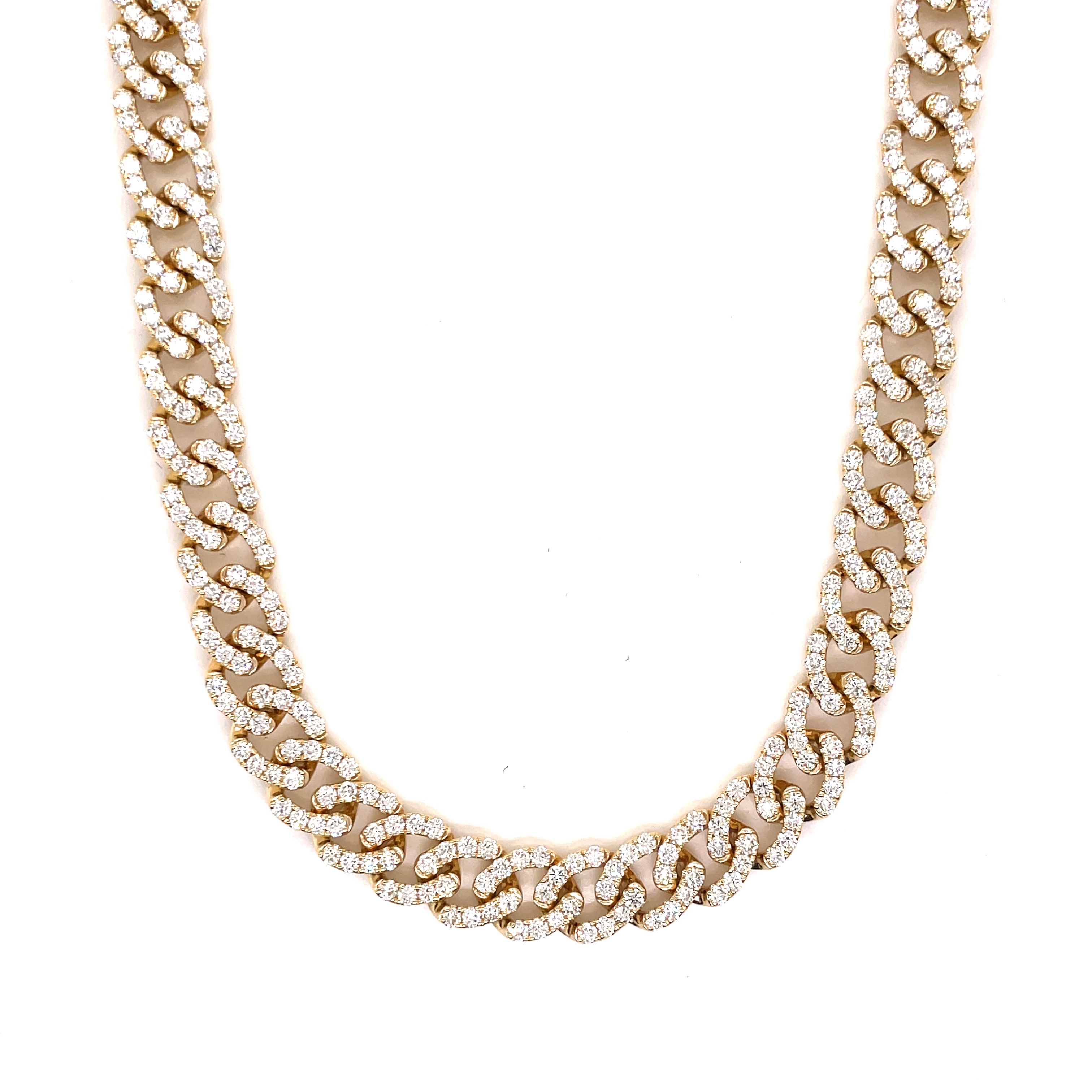 18K Solid Yellow Gold and 13.52 Ct Diamonds 9mm Cuban Link Necklace