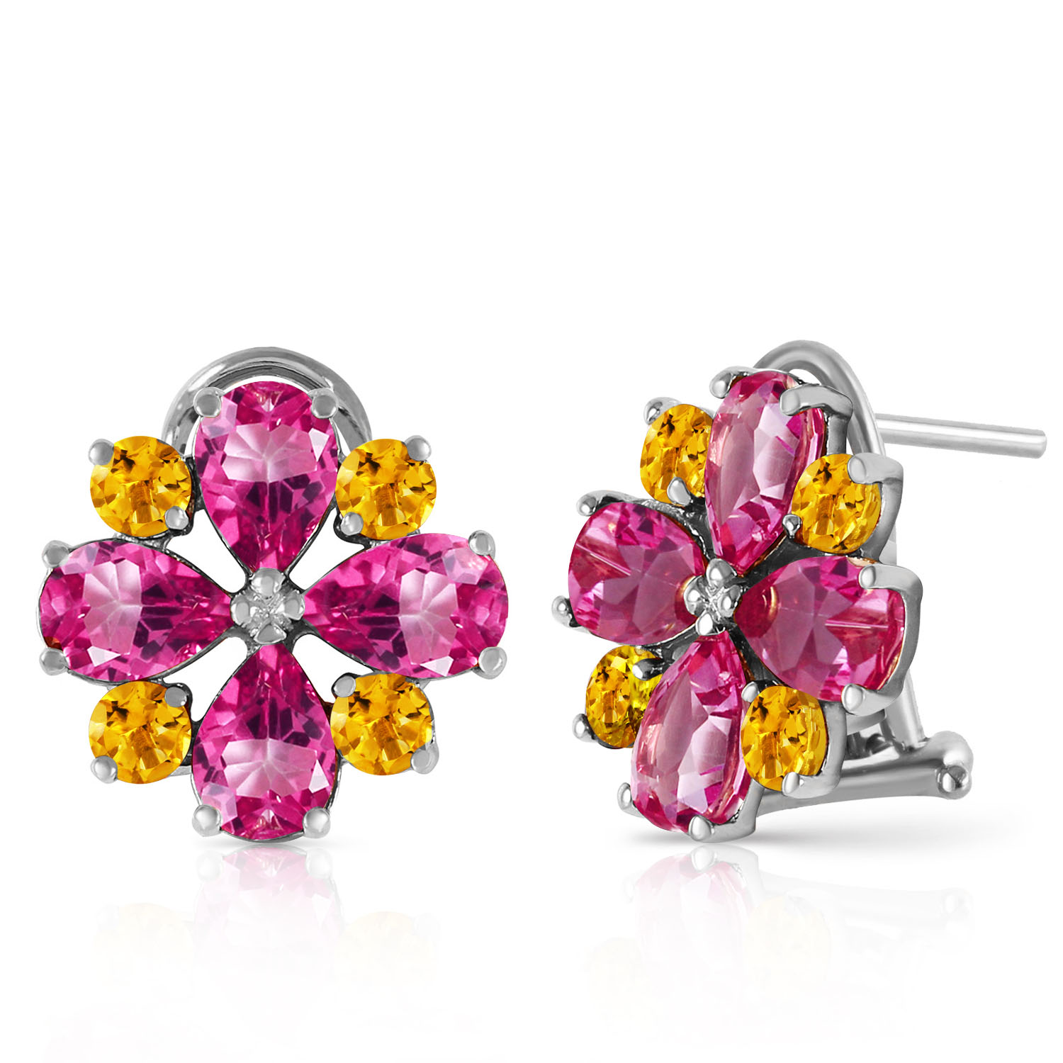 4.85 CTW 14K Solid White Gold French Clips Earrings Pink Topaz Citrine