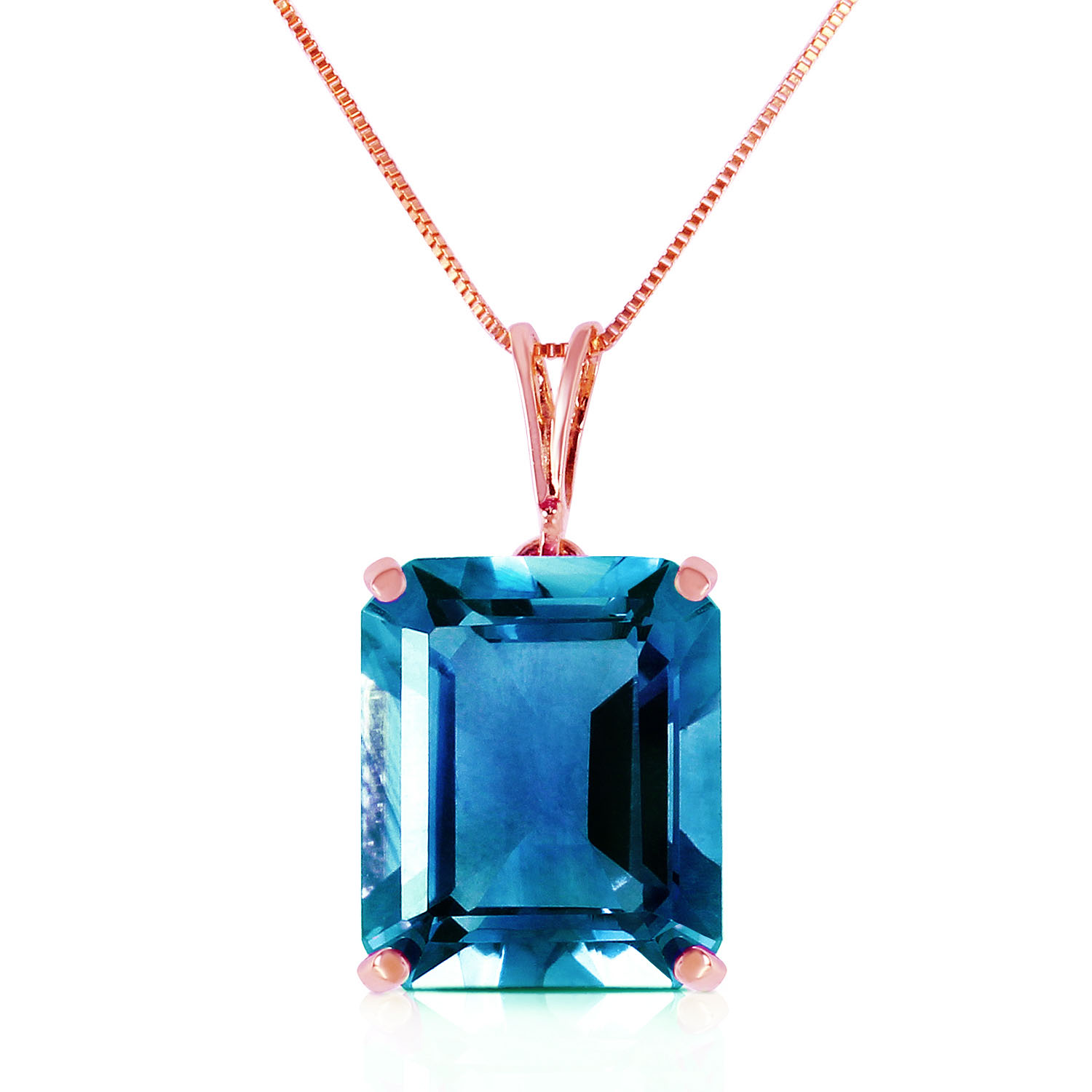 14K Solid Rose Gold Necklace with Octagon Blue Topaz