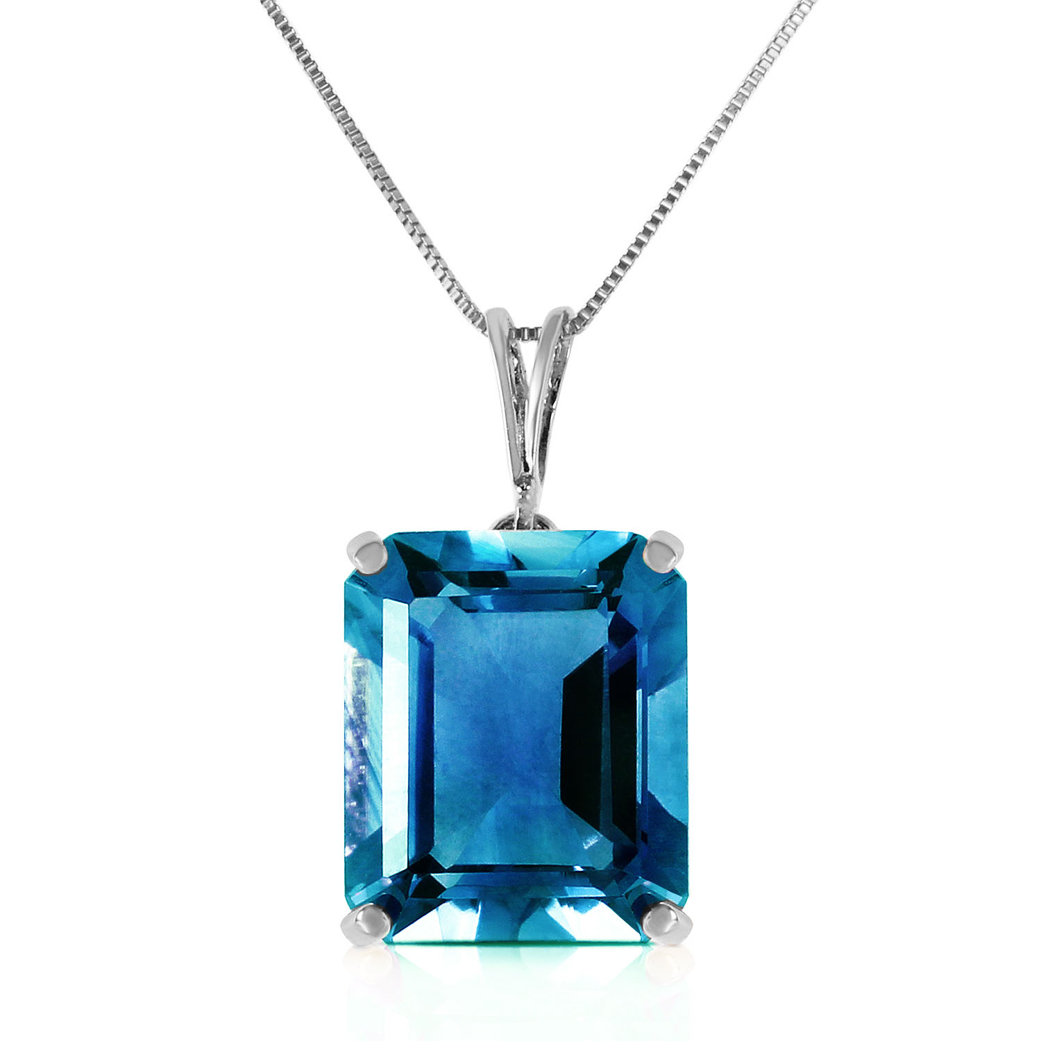 7 CTW 14K Solid White Gold Necklace Octagon Blue Topaz