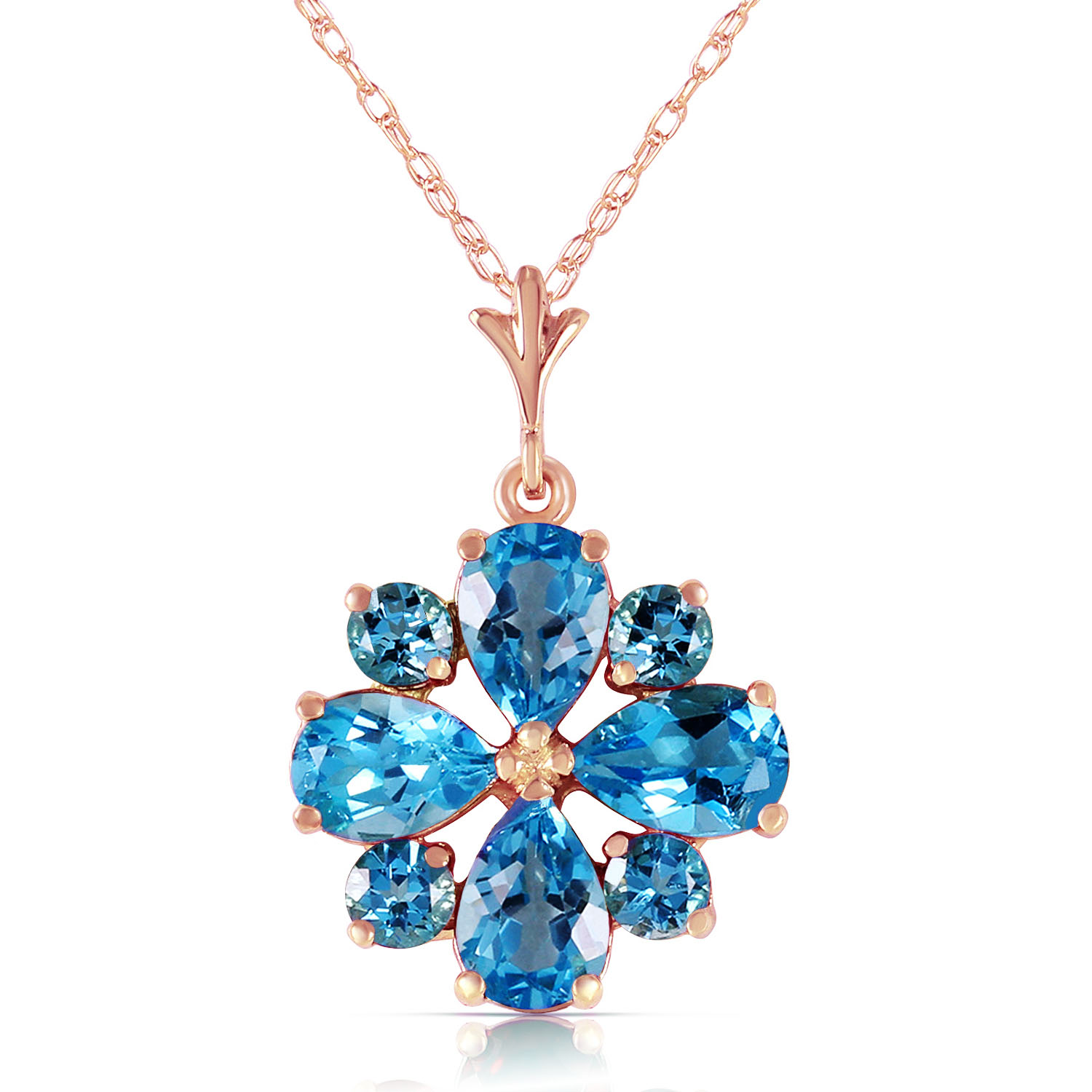 2.43 CTW 14K Solid Rose Gold Spring Blue Topaz Necklace