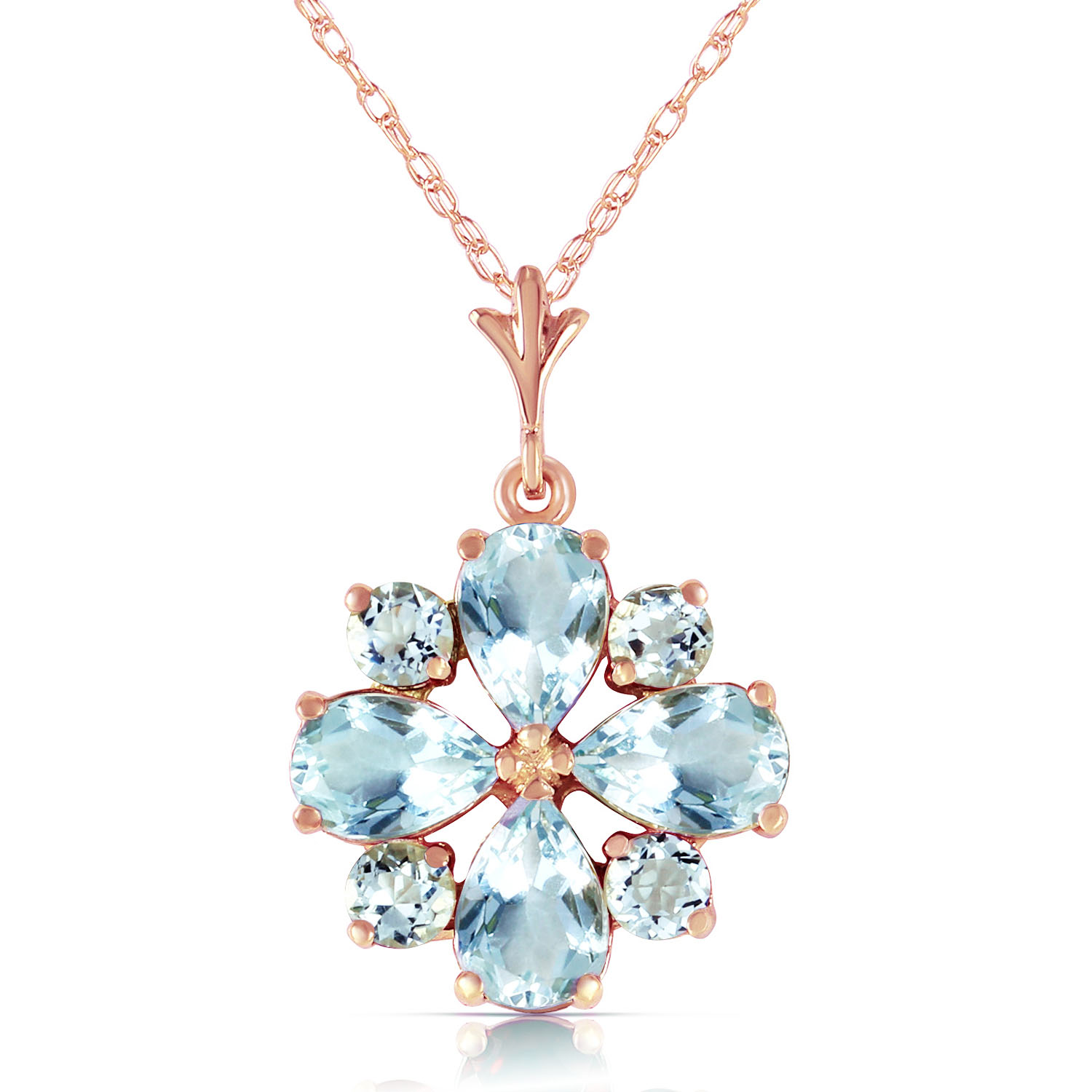 2.43 CTW 14K Solid Rose Gold Passion Aquamarine Necklace